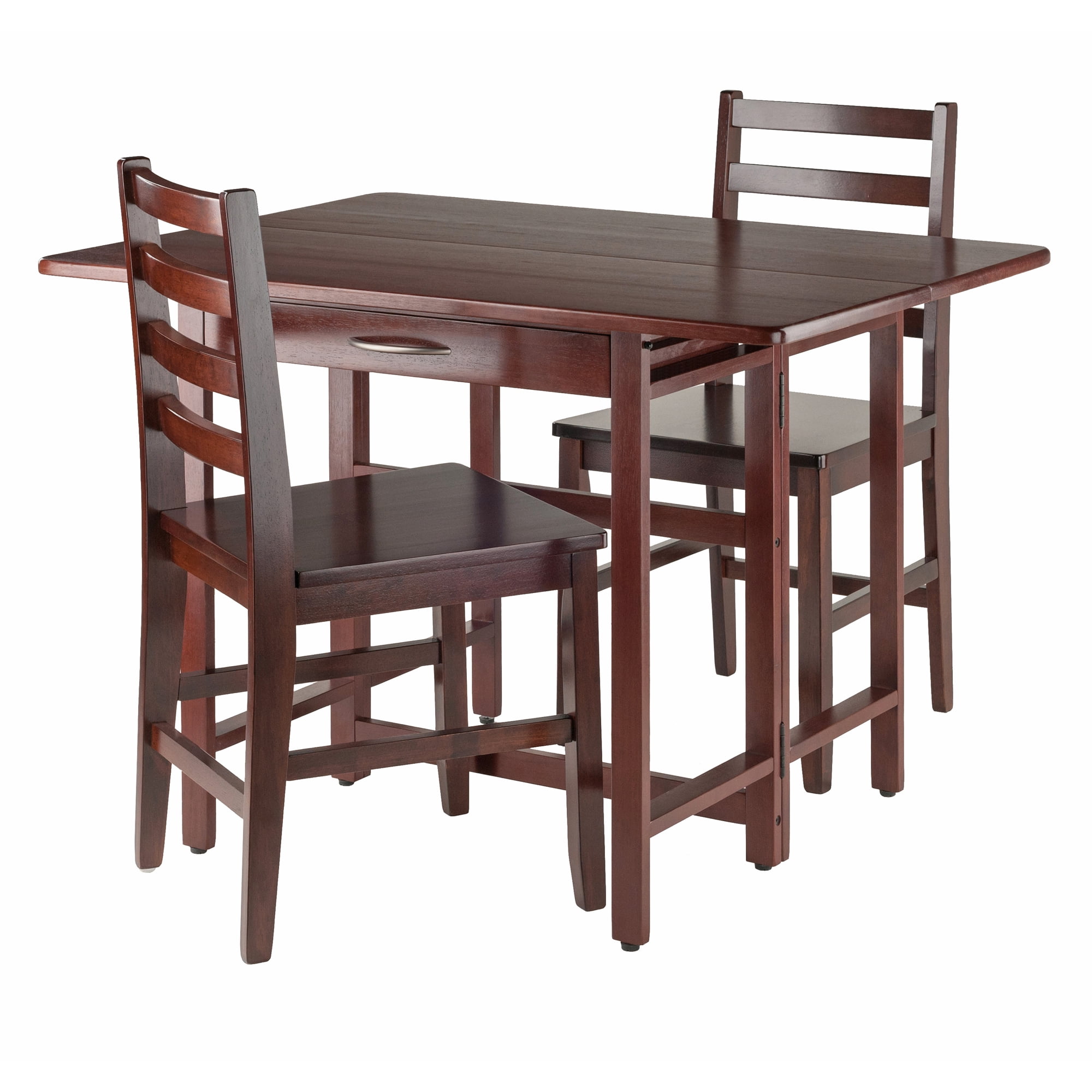 Winsome Wood Taylor 3-Pc Drop Leaf Dining Table with 2 Ladder Back Chairs, Walnut