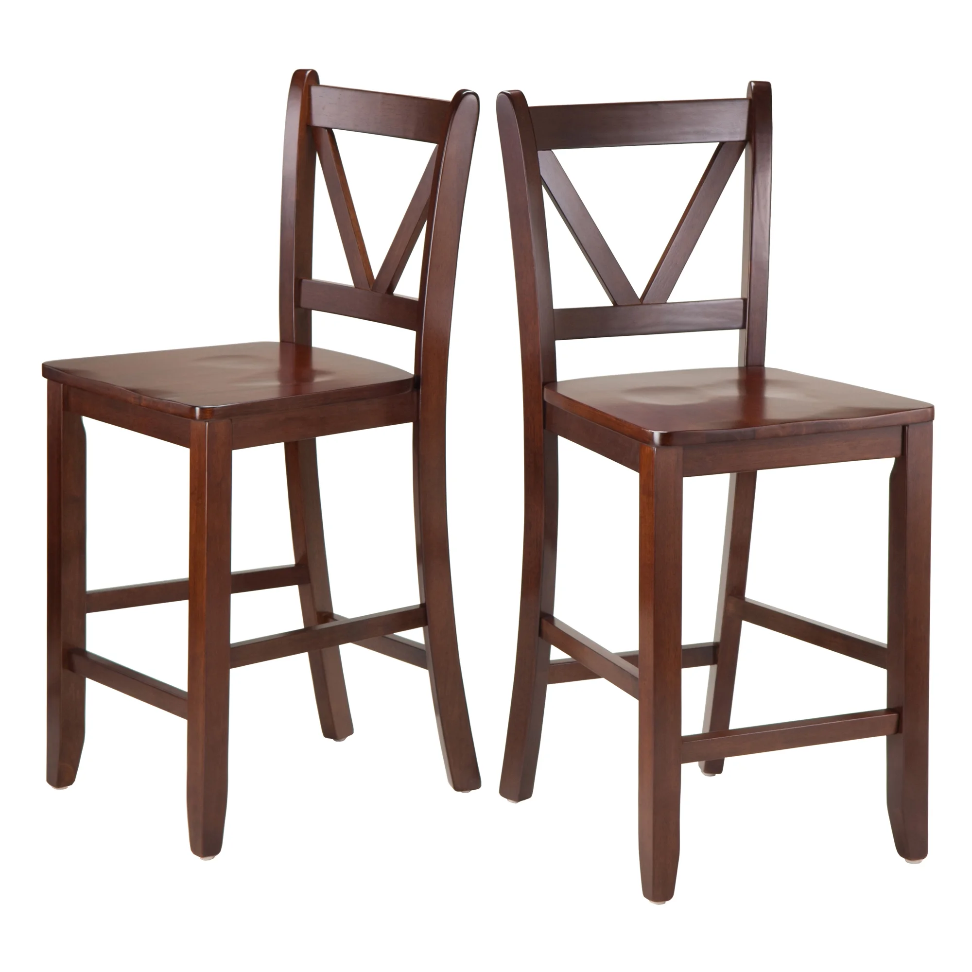 Winsome Wood Victor 2-Pc V-back Counter Stool Set, Walnut Finish