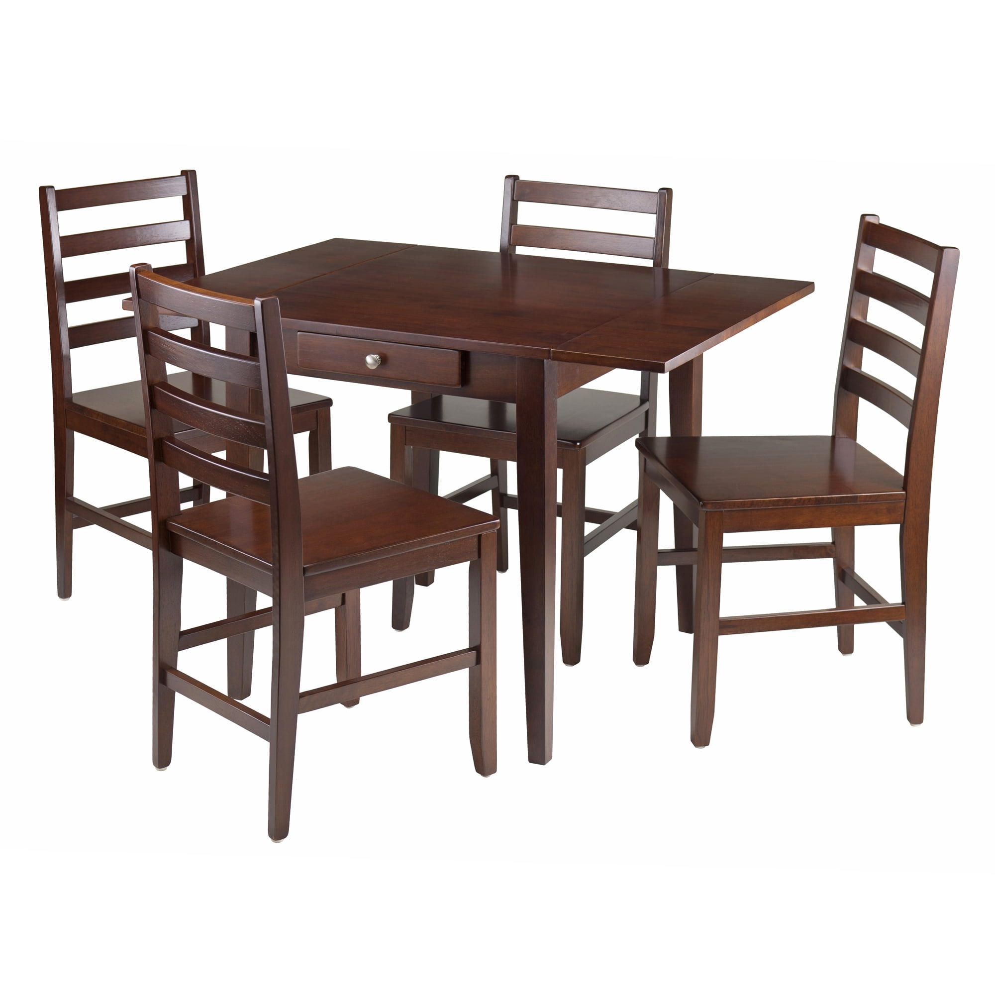 Winsome Hamilton 5 Piece Adult Transitional Wood Storage Dining Table with Chair Walnut