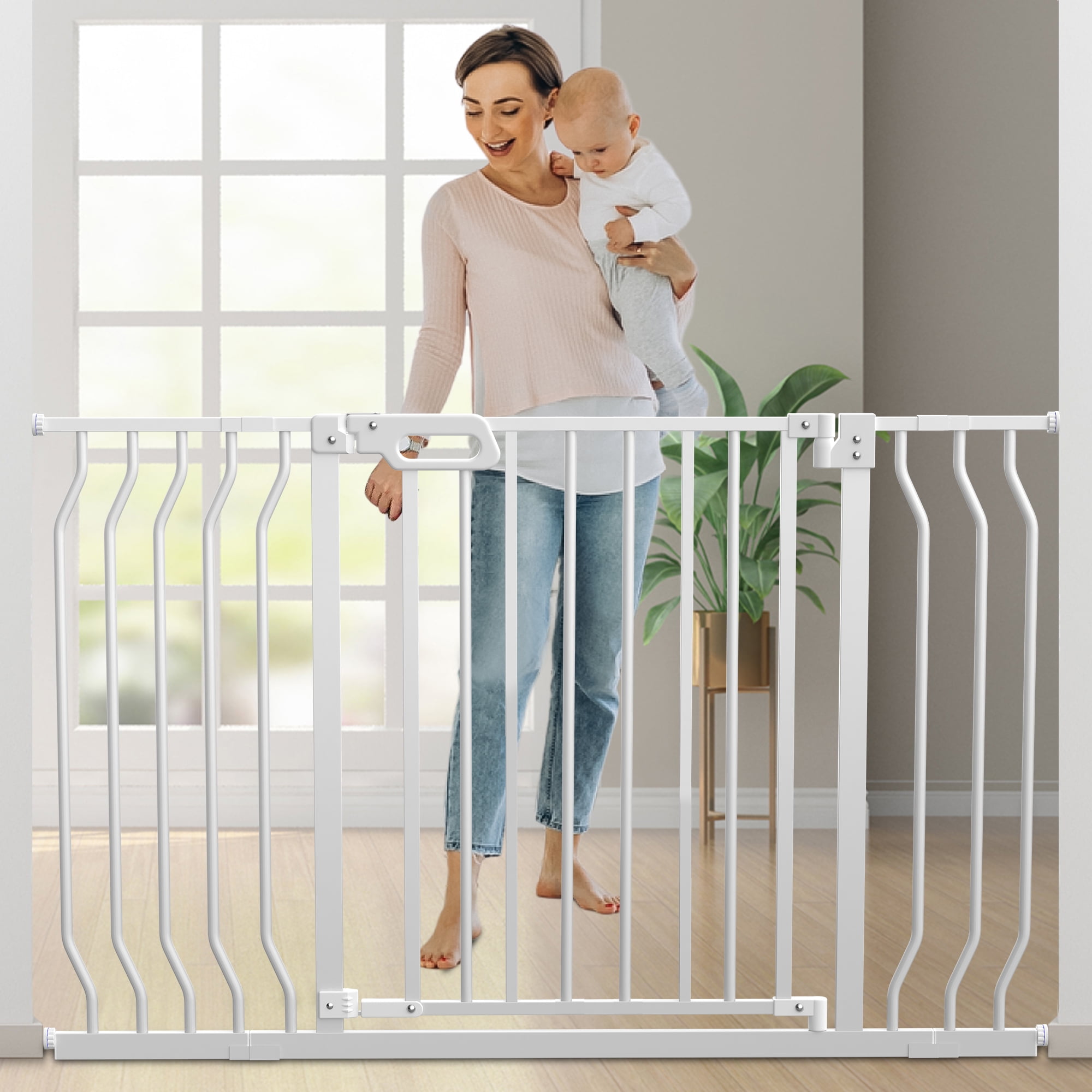 Wisairt Extra Wide Metal Baby Gates,29.5-48.8in Wide Auto Close Dog Safety Gate for Stair and Doorways,Pressure Mounted(White)
