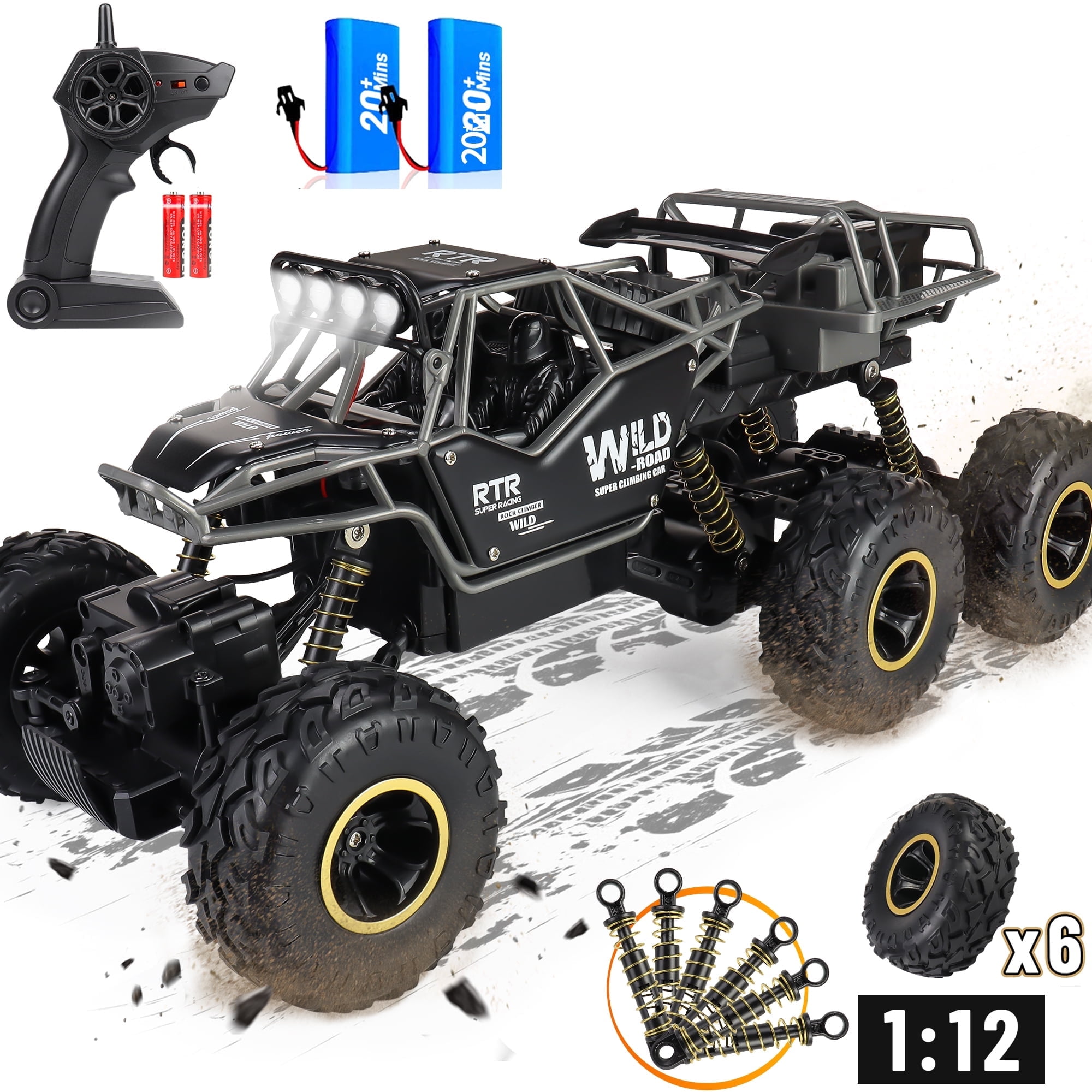 Wisairt 1:12 Large RC Cars with 6 Wheels,4WD Large Remote Control Monster Truck 2.4 GHz Alloy RC Cars for Kids Adults Aged 6 + Birthday Gifts