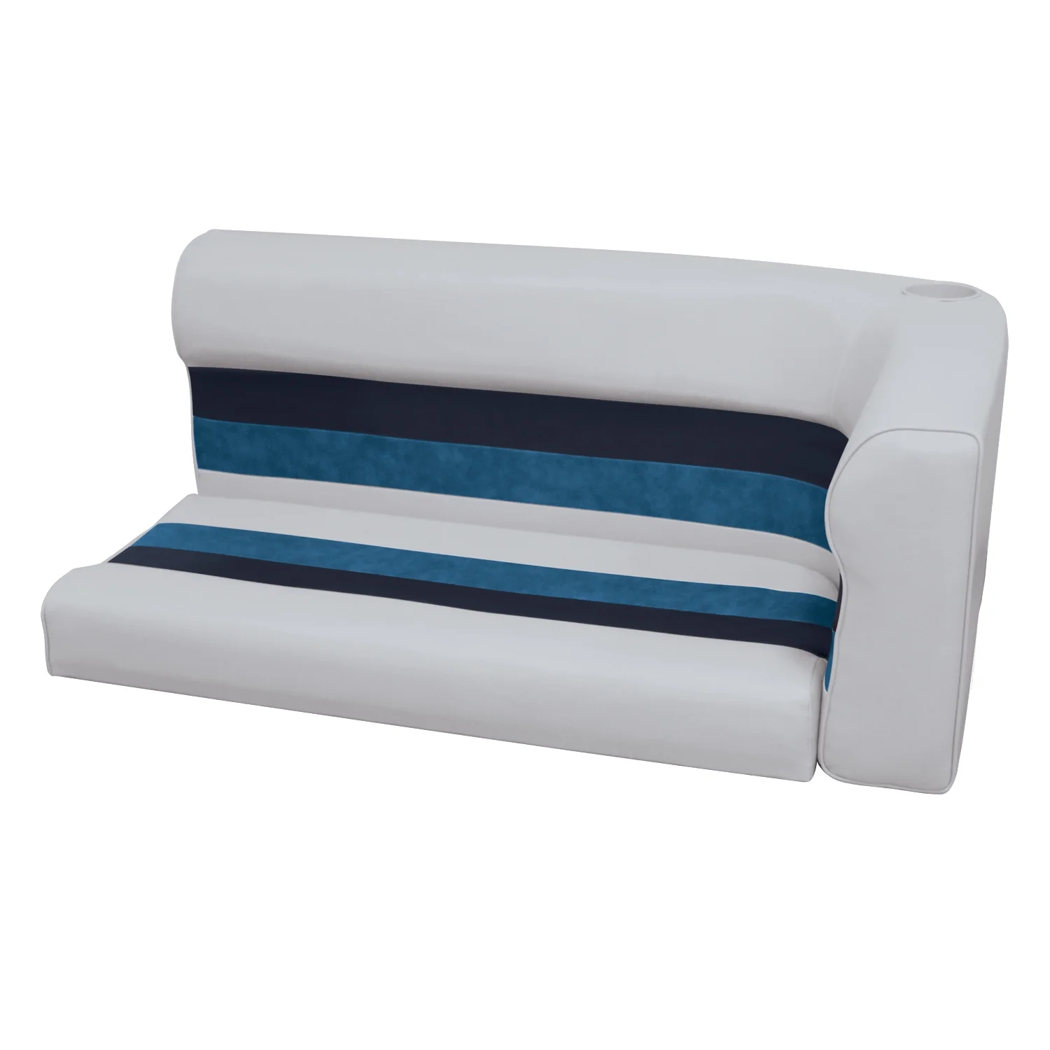 Wise 8WD107-1011 Deluxe Series Pontoon 46" Left Corner Lounge Seat and Backrest Cushion Set, Grey/Navy/Blue
