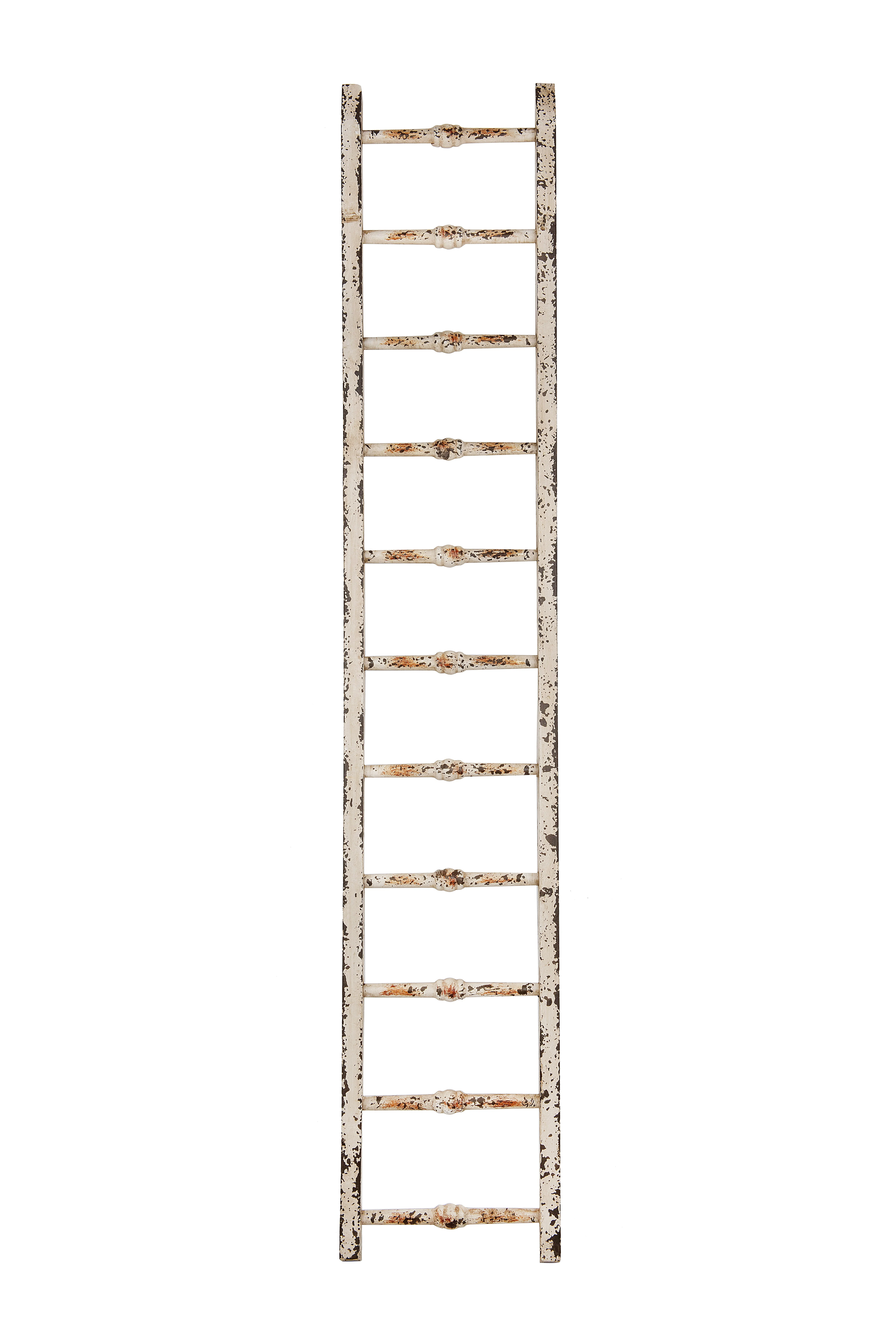Woven Paths Farmhouse Distressed White Wood Ladder