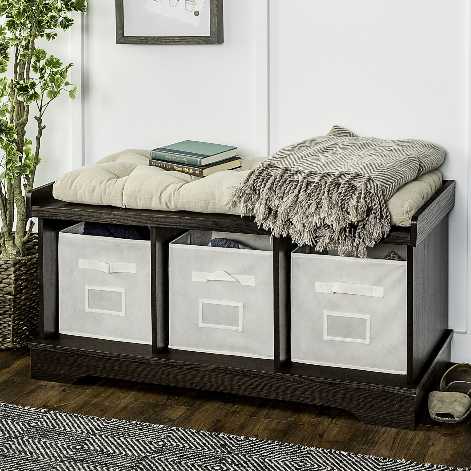 Woven Paths Storage & Tufted Bench, Espresso