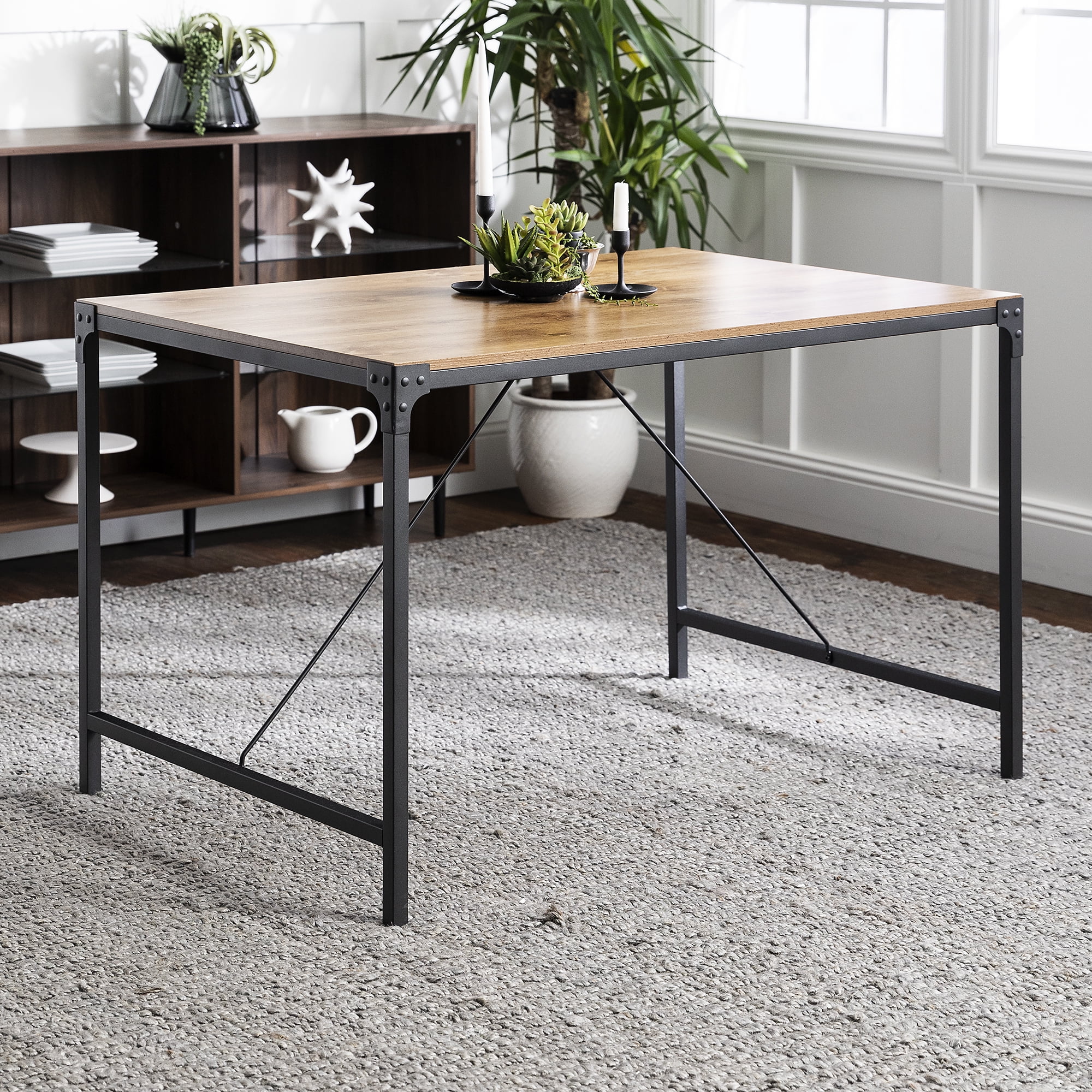 Woven Paths 48" Angle Iron Rustic Wood Dining Table, Barnwood