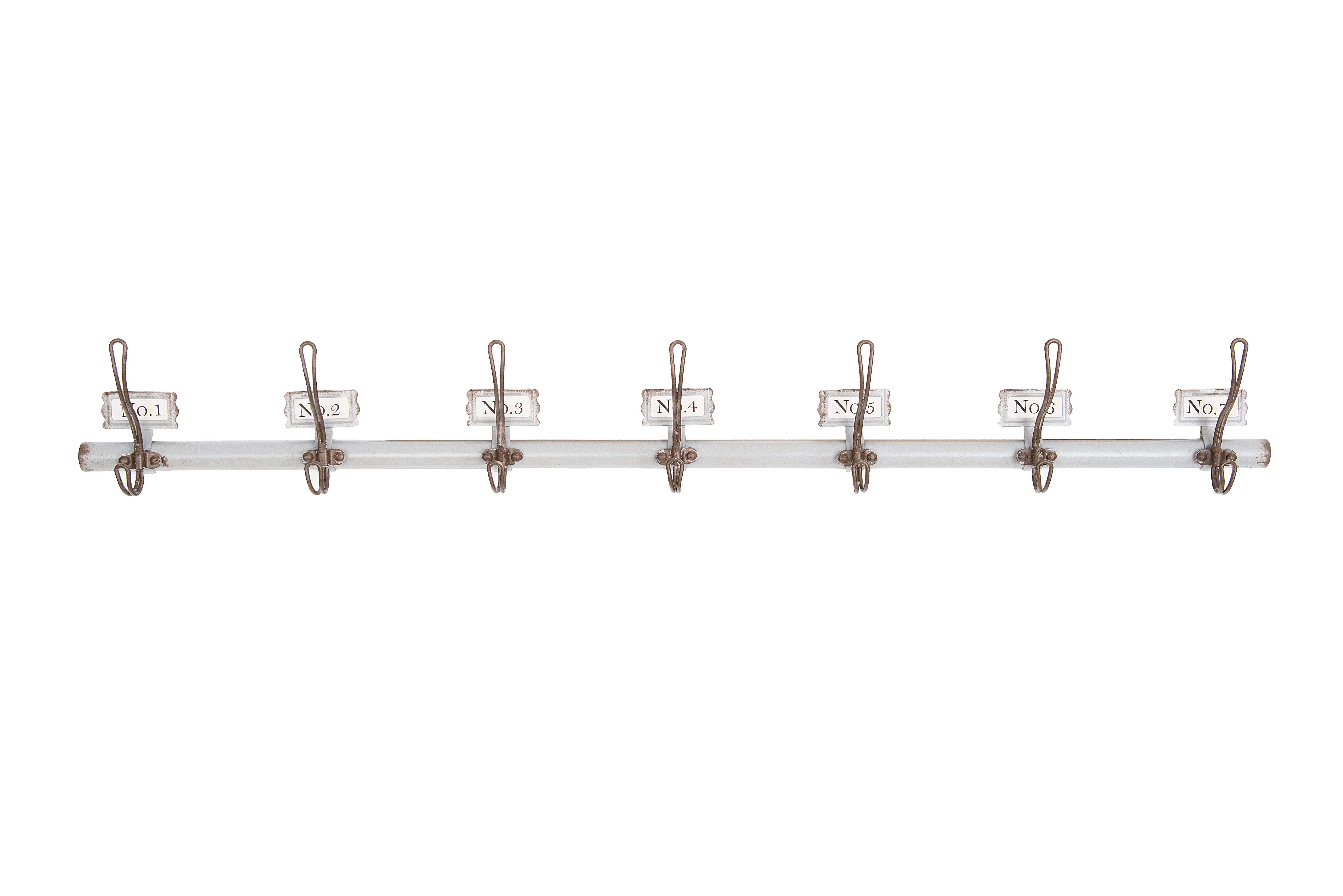 Woven Paths 7 Numbered Iron Wall Hooks on Rod, 40", Grey