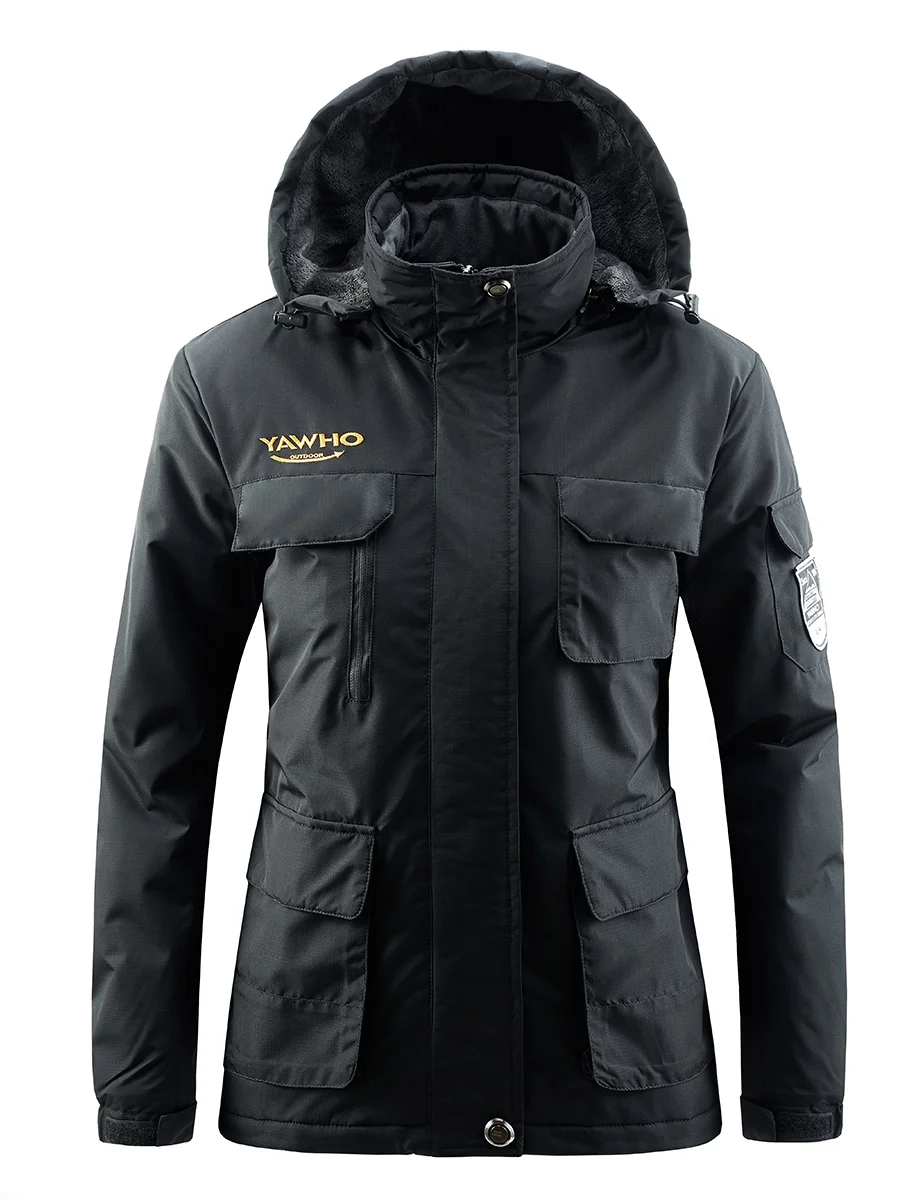 Women's Ski Winter Jacket Mountain Windproof Waterproof Rain Snowboarding Jackets Fleece Warm Snow Hooded Coat