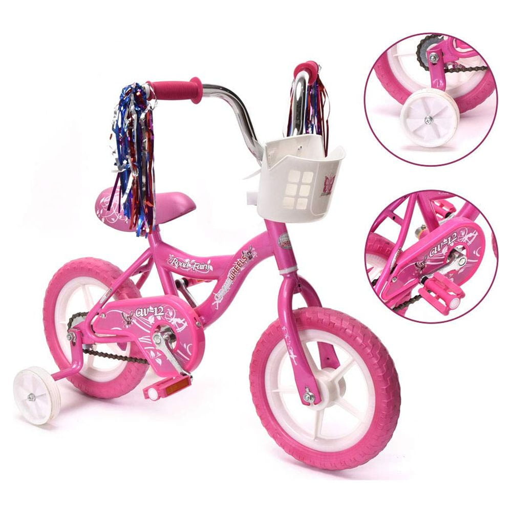 WonderPlay 12 in. Kid's BMX Bike for Girls with Front Basket, EVA Tires & Training Wheels, Pink