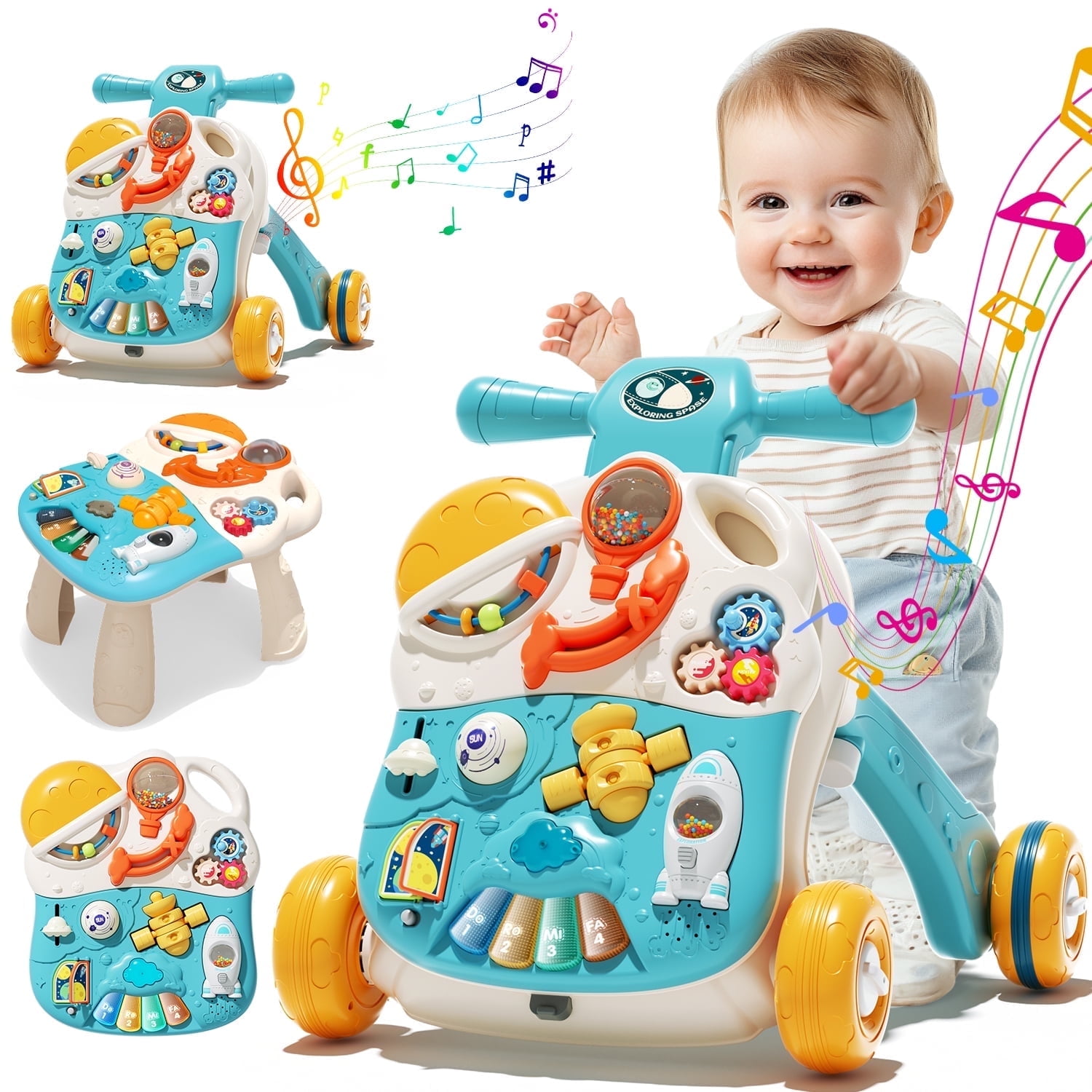 Wonderstone 3 in 1 Baby Walker Sit and Stand Push Learning Toys, Speed & Height Adjustable Musical Activity Center