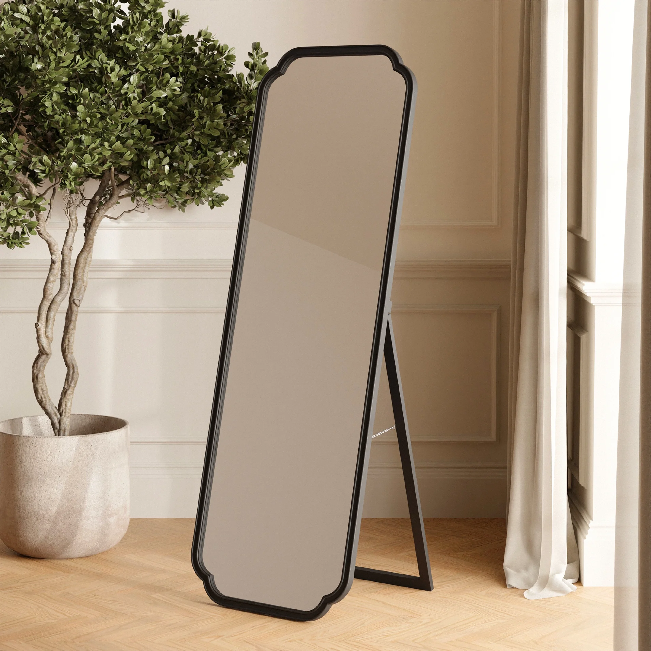 Wooden French style floor mirror, 60X20 Easel Black