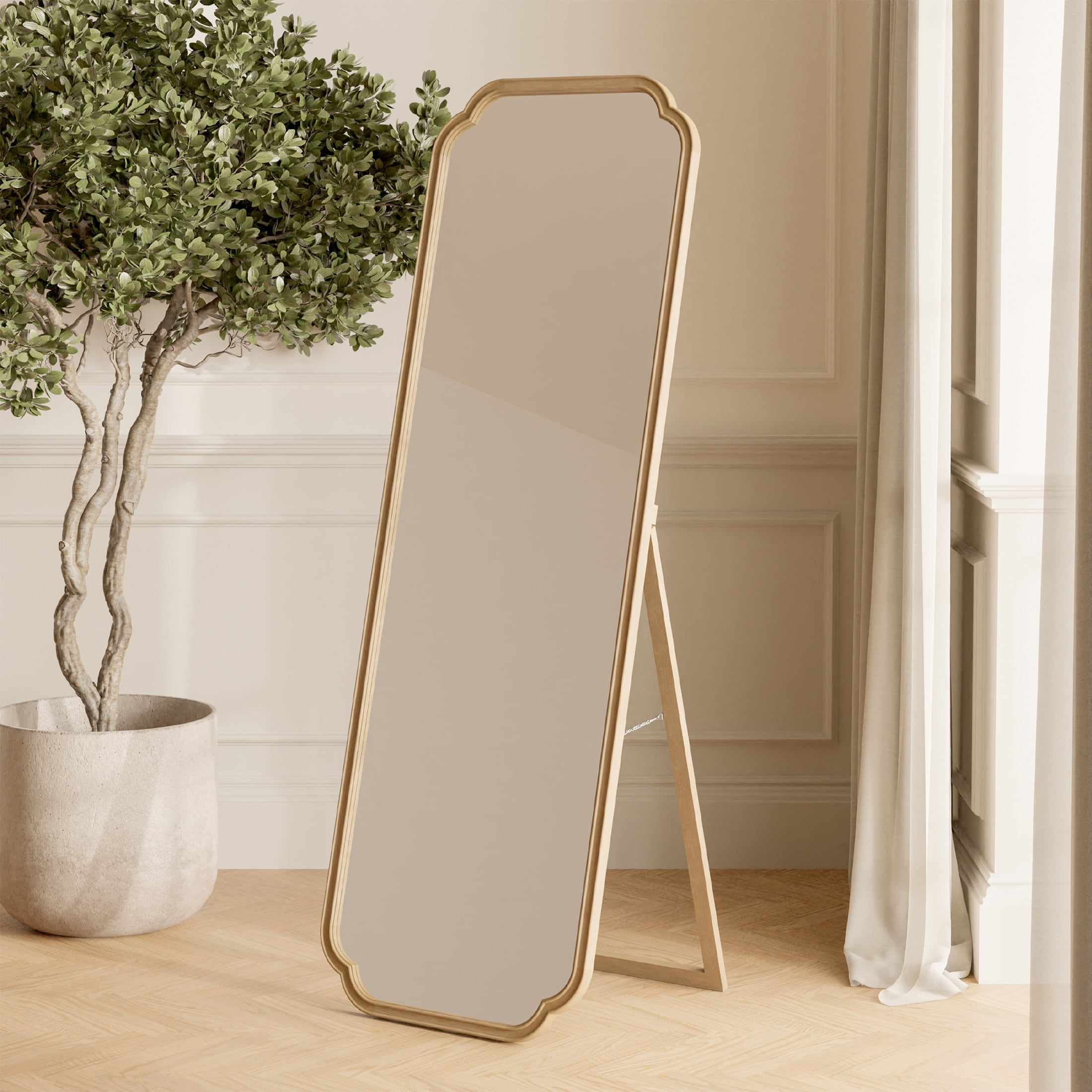 Wooden French style floor mirror, 60X20 Easel Natural