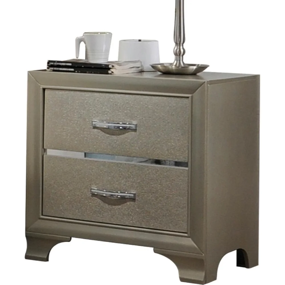 Wooden Two Drawer Nightstand With Bracket Legs Champagne - Saltoro Sherpi