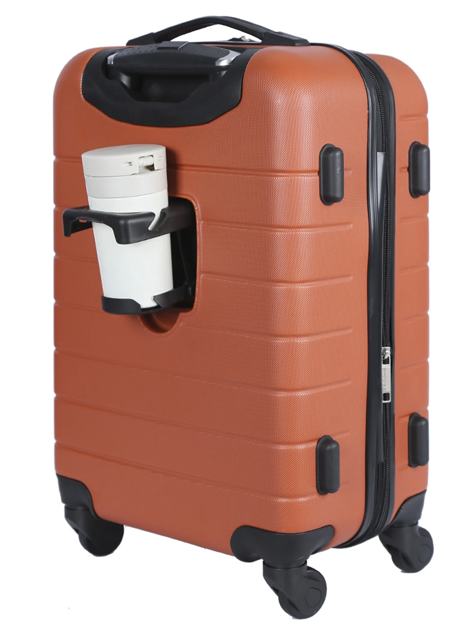 Wrangler 20-Inch Expandable Rolling Carry-on with 3-In-1 Cup holder, USB Port and Phone Holder - Orange