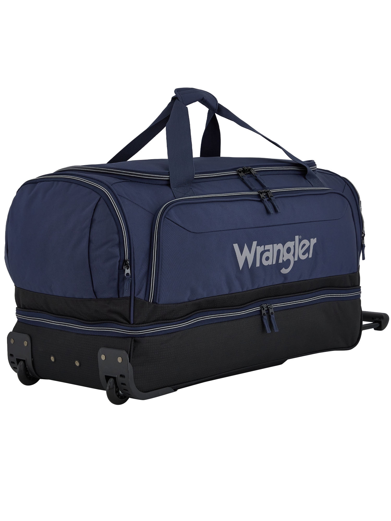 Wrangler 30" Polyester Drop-Bottom Rolling Travel Duffel w/ Interior Toiletry Pocket, Navy