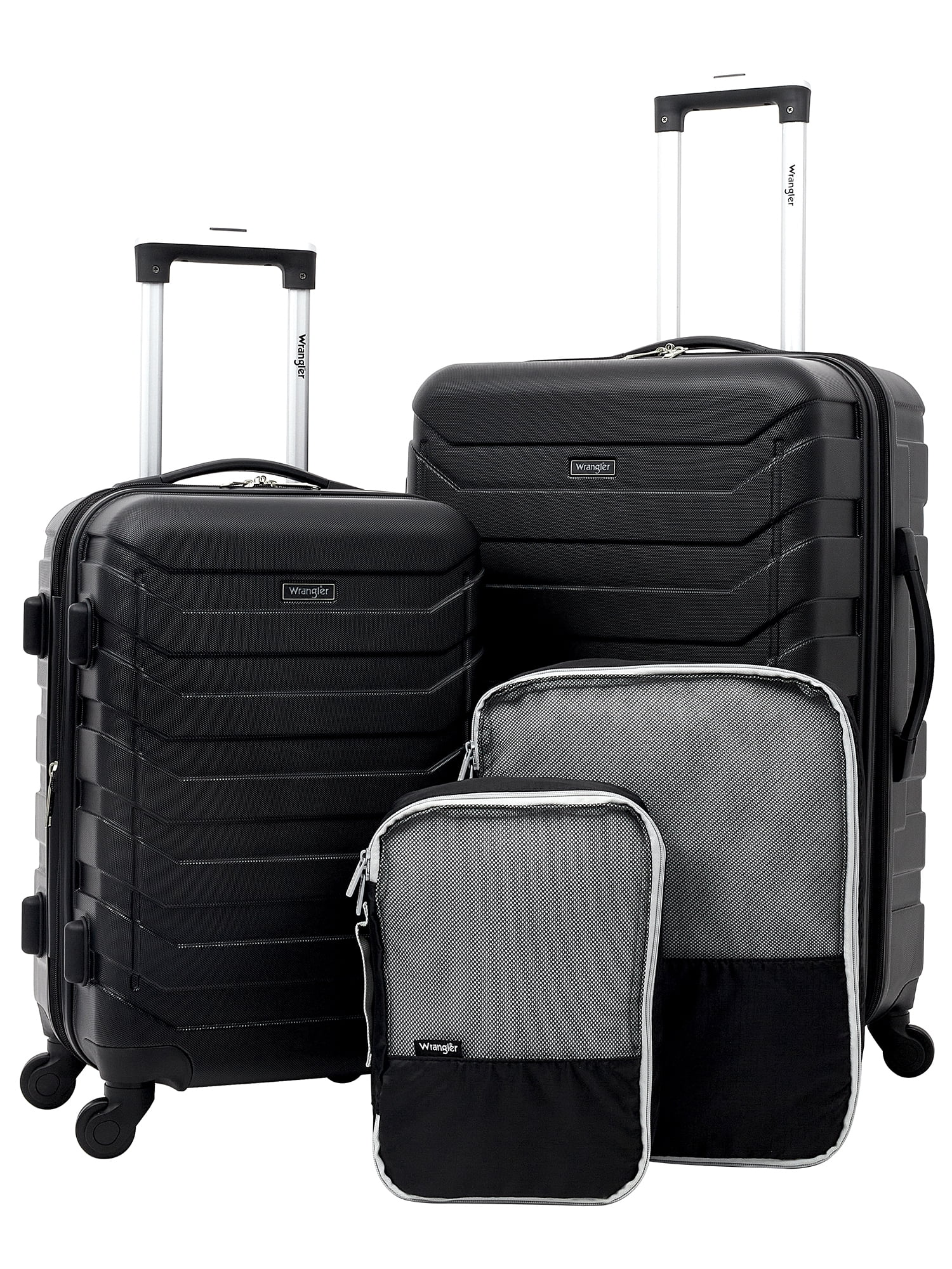 Wrangler 4-Piece Rolling Hard Side Luggage Set for Travel, Black