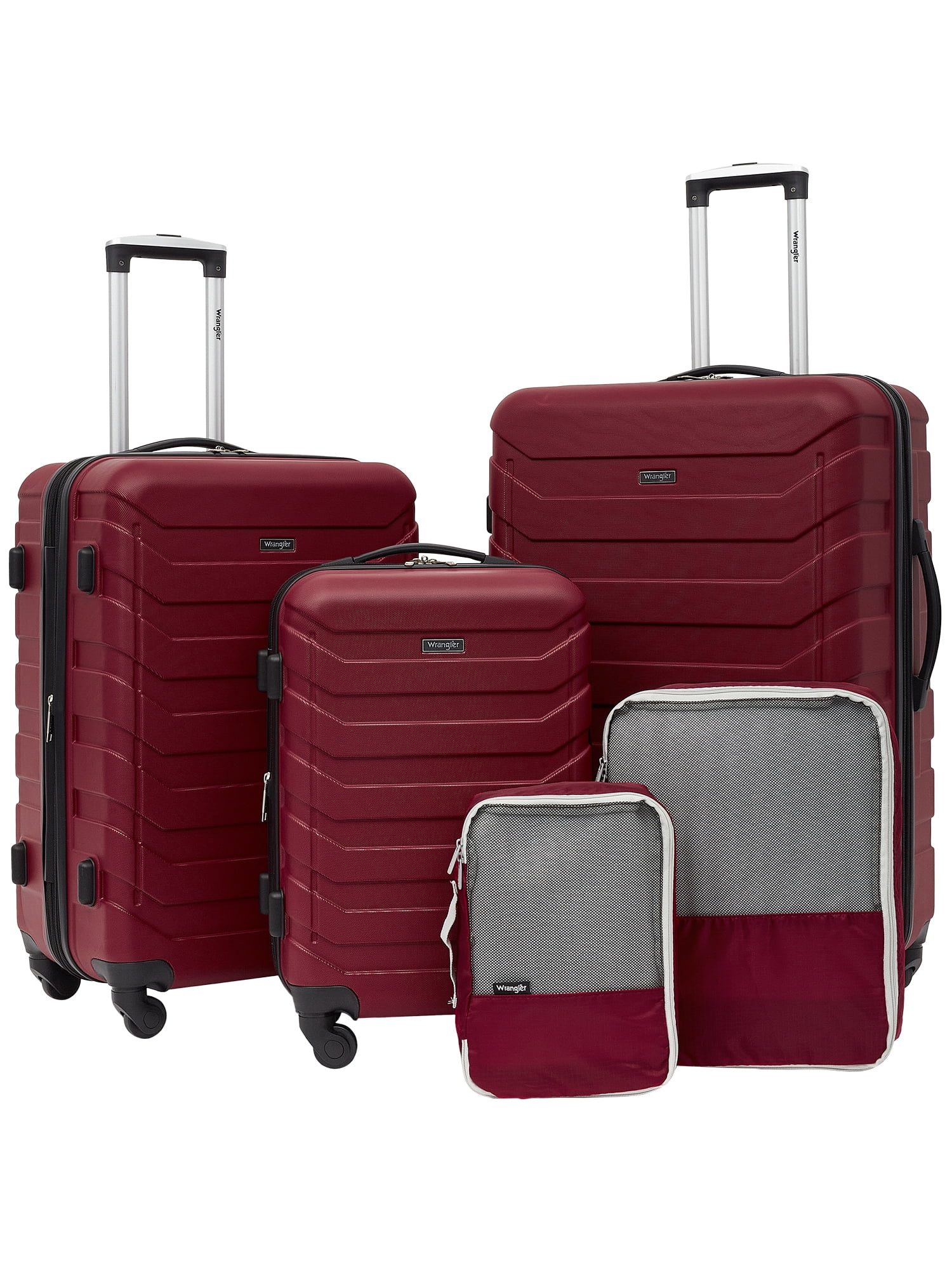 Wrangler 5 Piece Rolling Hard Side Spinner Luggage Set, Red