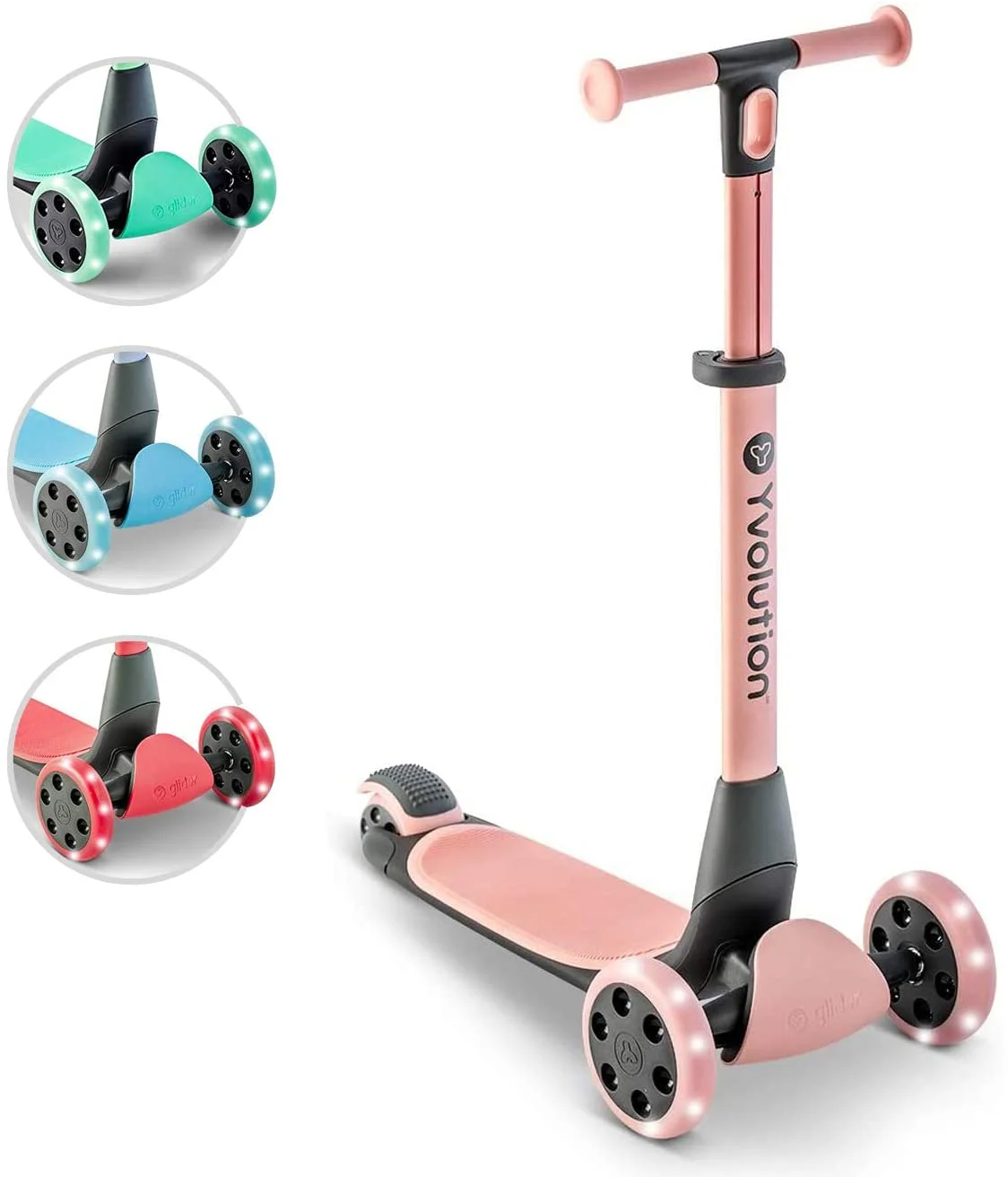 Yvolution Glider Nua Pink 3-Wheel Kids Scooter Light-up Wheels Adjustable for Boys or Girls Age 3+