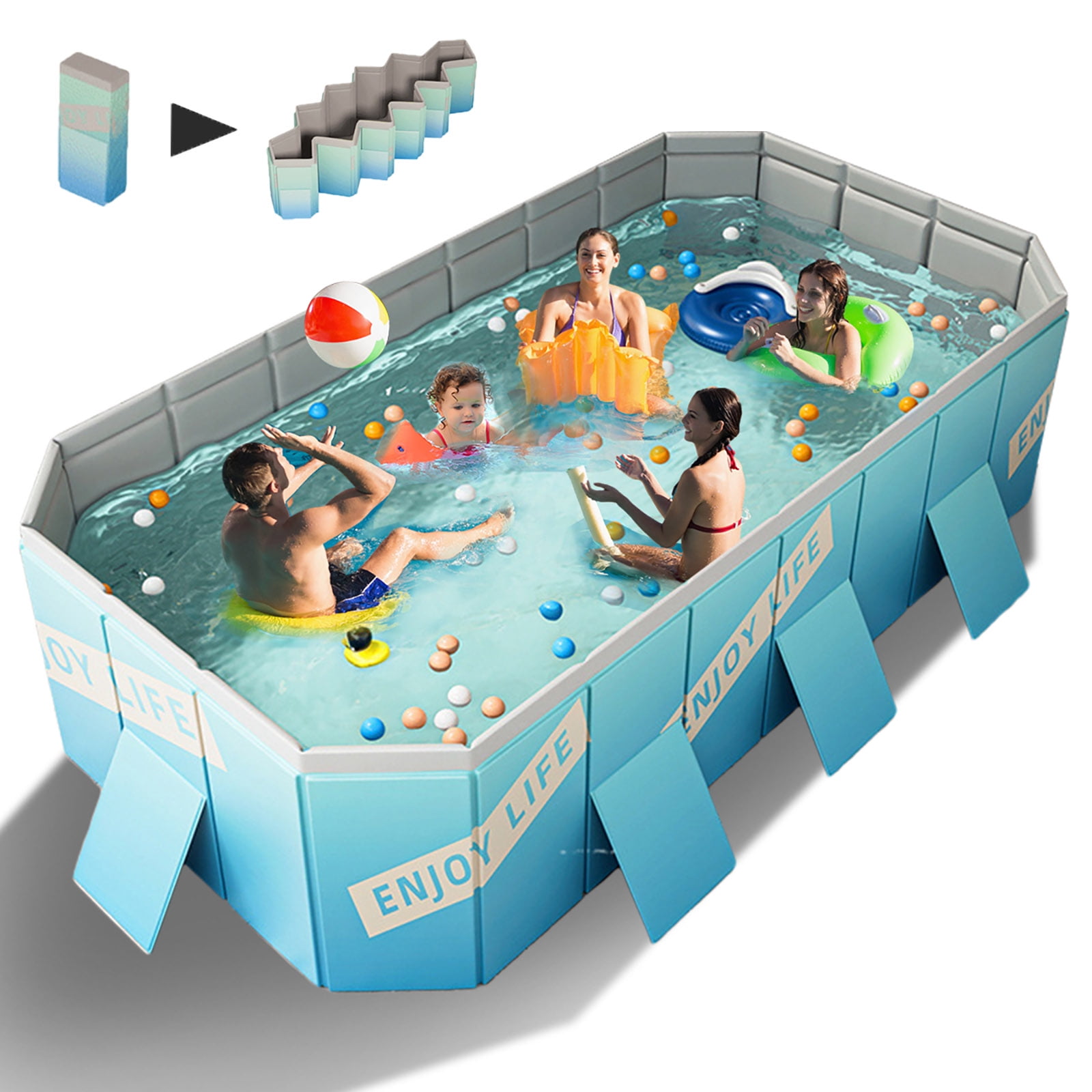 YYW 113"Foldable Swimming Pool, Non-Inflatable Above Ground Swimming Pools for 1-8 People,Sky Blue