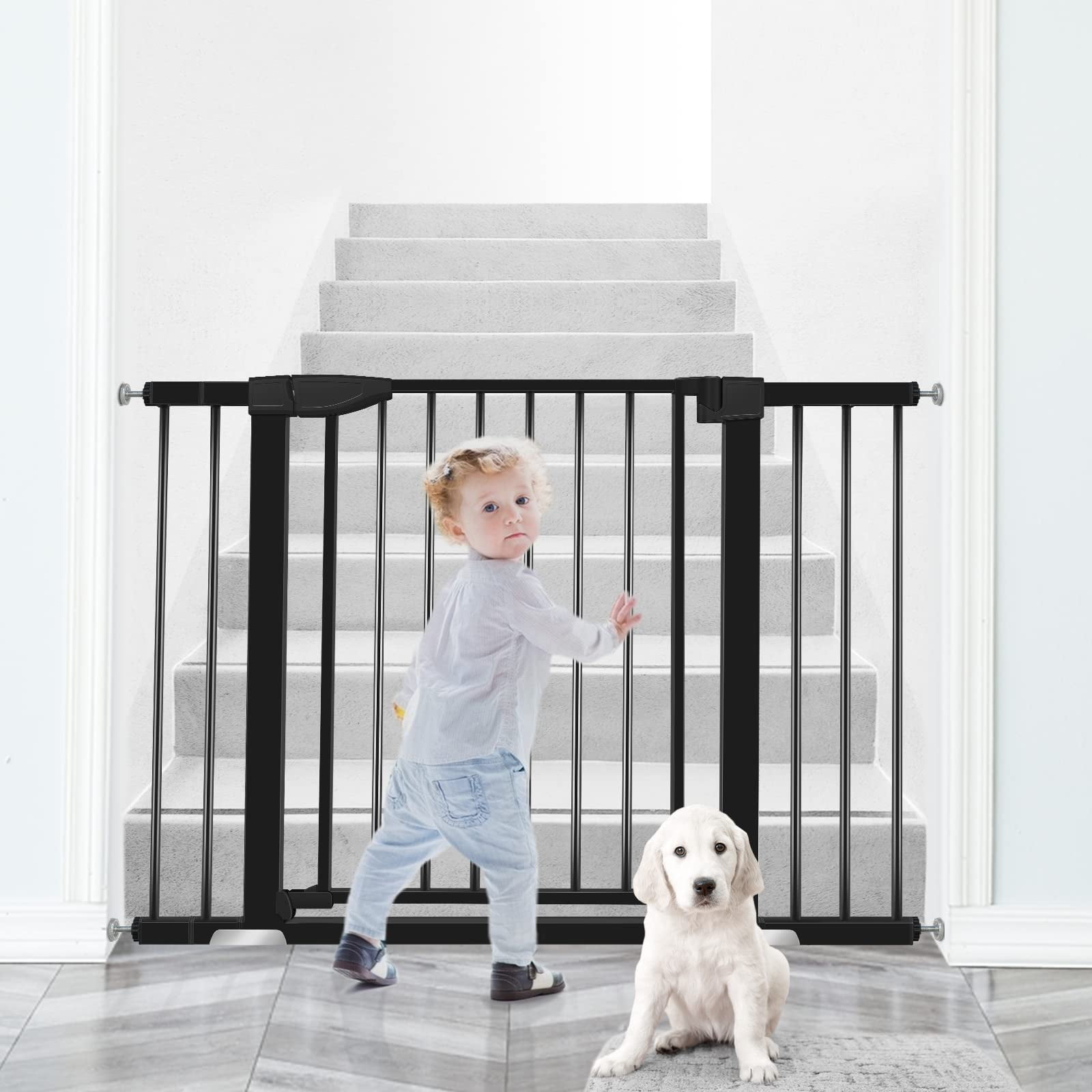 Yacul 29.3"-46" Extra Wide Baby Gate, 30" Tall Auto Close Walk Through Door Baby Safety Gate Pet Dog Gate for Doorways, Stairs, Hallways, Black