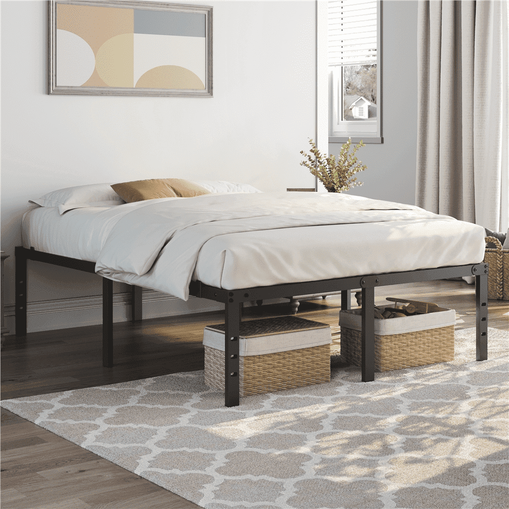 Yaheetech Queen Size 18'' Metal Platform Bed Frame with Steel Slat Support, Black