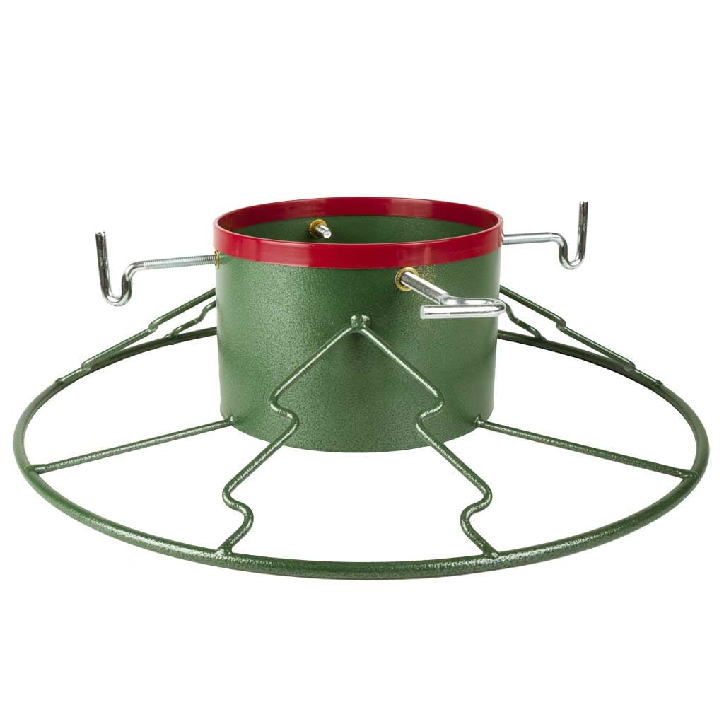 Yard Butler Santa's Helper Christmas Tree Stand - For Trees from 6 to 11 Feet Tall - Tree Stand's for Live Trees, Heavy Duty Stand with Included Metal Skirt - Green/Red