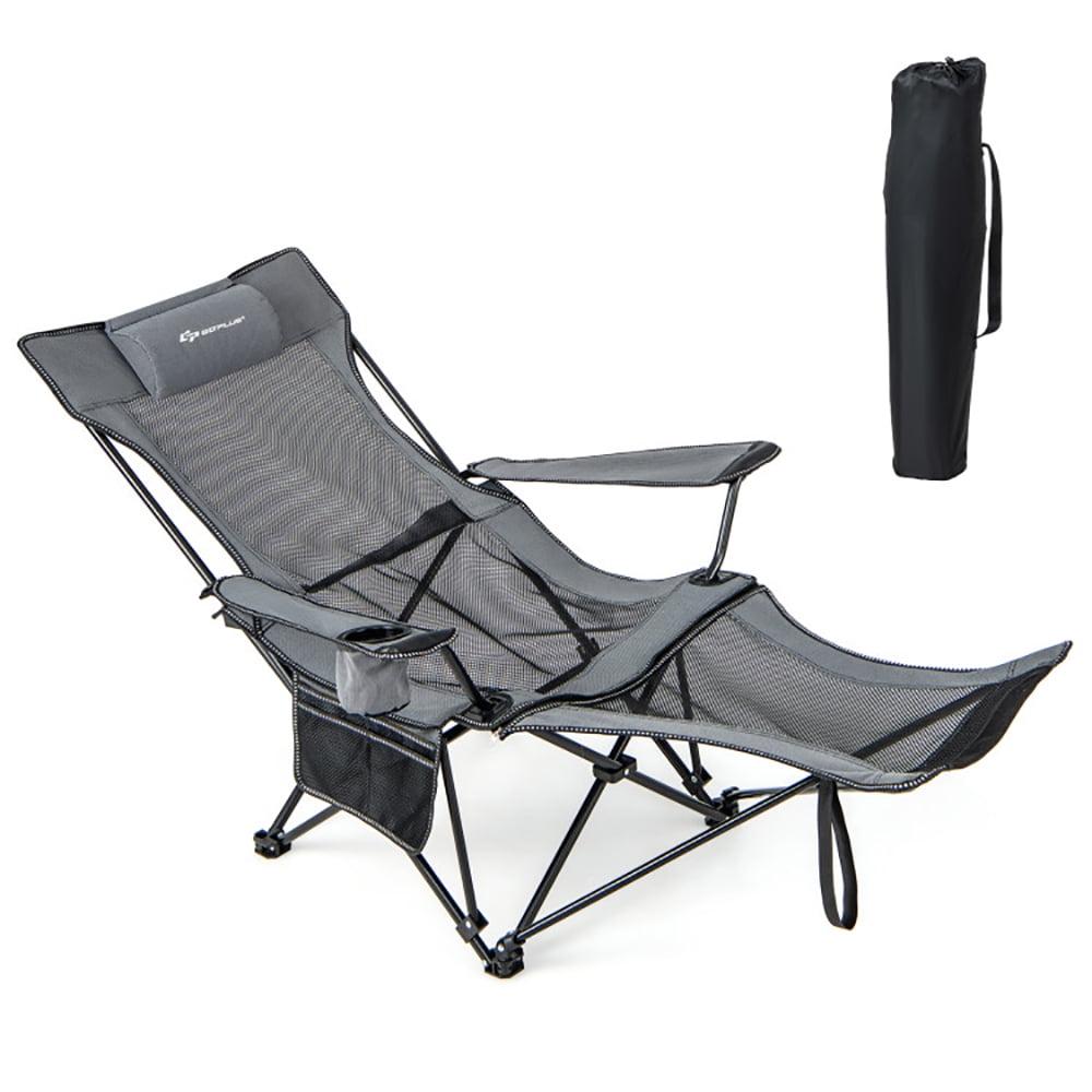 Yardi Yard Camping Lounge Chair with Detachable Footrest Adjustable Backrest-Gray, Folding Chair Camping for Adult Hiking Fishing Beach