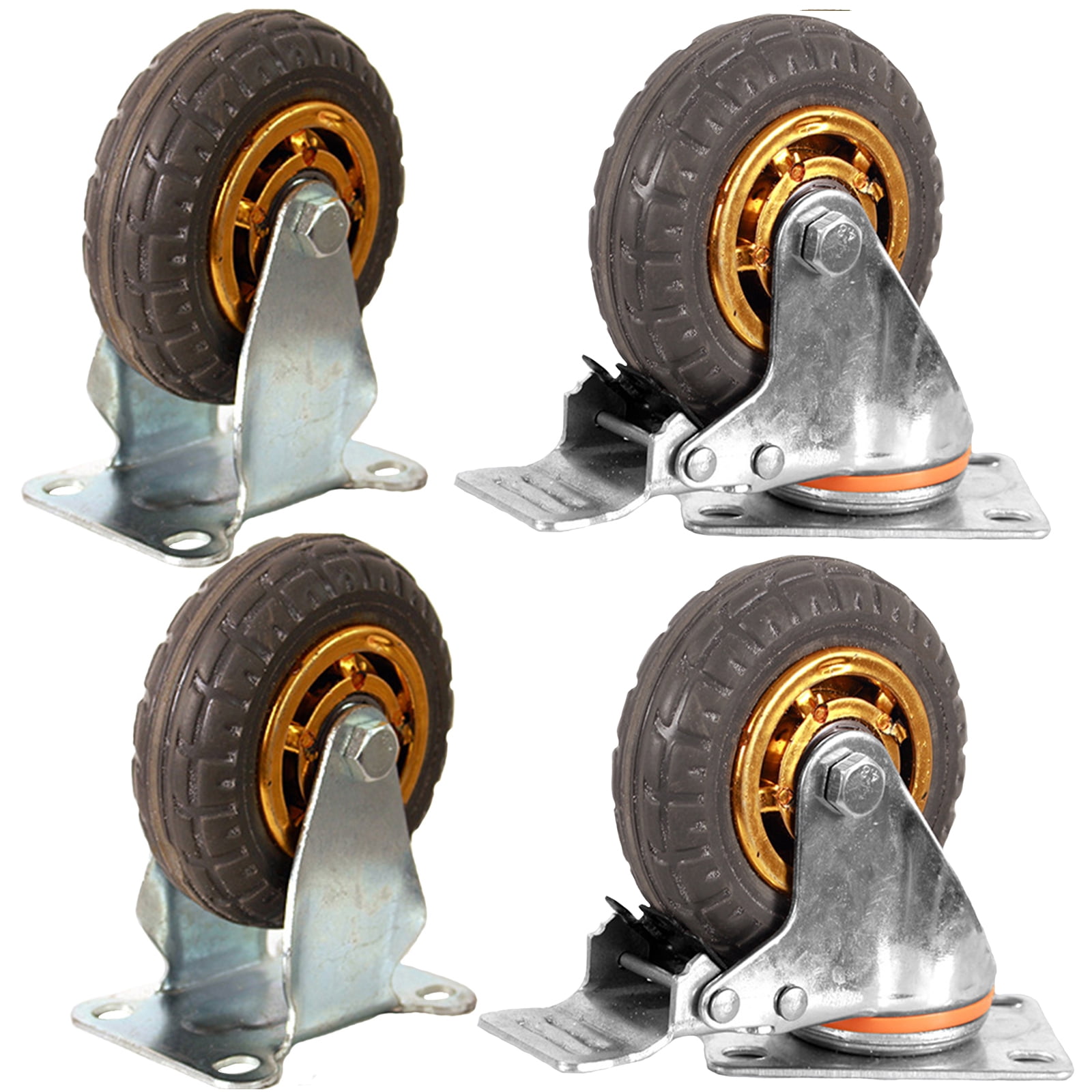 Ycvsad 5 inch Caster Wheels Heavy Duty casters Set of 4,Rubber Swivel Caster Quiet Anti-Skid with Brake 360 Degree Double Ball Bearing Castors(2PCS Fixed Caster Wheels 2PCS Swivel Casters with Brake)