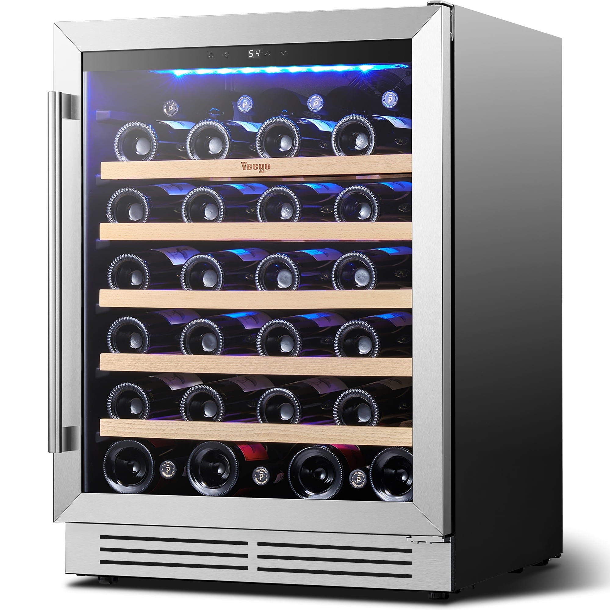 Yeego 24" Wine Refrigerator Cooler, 47 Bottle Wine Fridge Built-in or Freestanding,Under Counter Compressor Fridge with Glass Door for Home