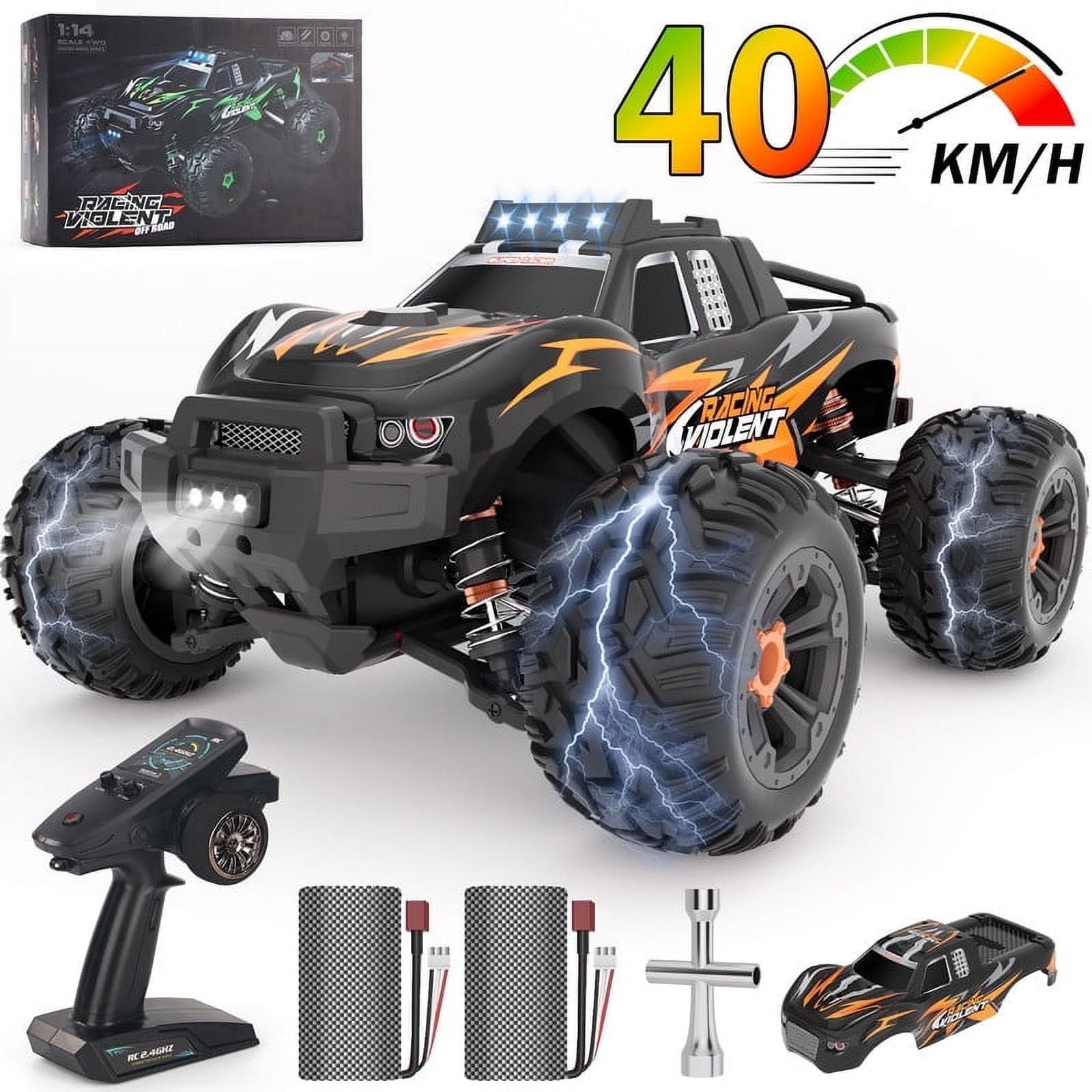Lookfly Fast RC Cars for Adults 40+KM/H All Terrain High-Speed Remote Control Car,4WD 1:14 Scale RC Truck with 70 Min Runtime, 2 Batteries Gifts Toys for Kids Orange