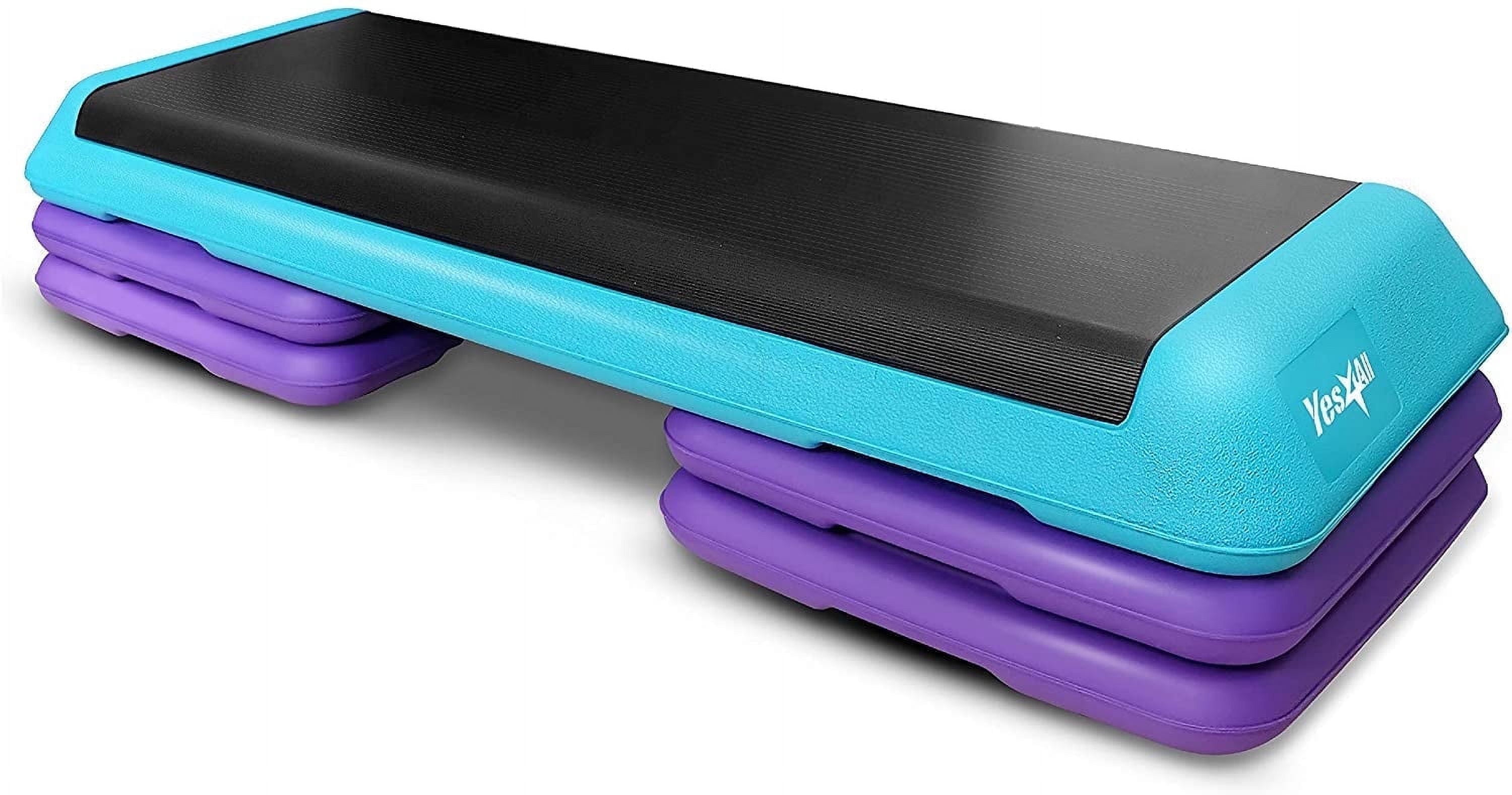 Yes4All Adjustable Aerobic Step Platform, 40 in x 16 in with 4 Risers, Teal, Black and Purple