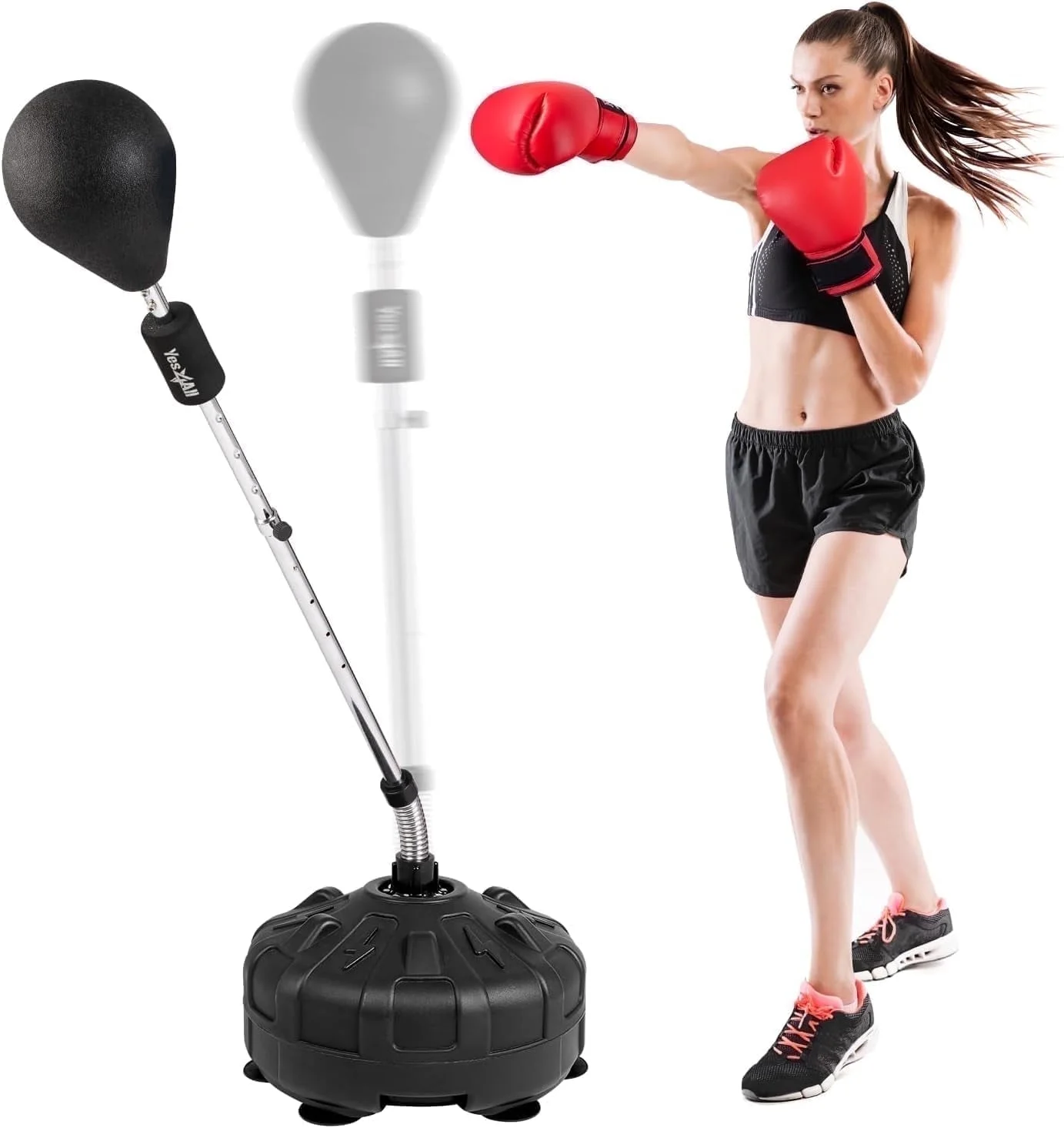 Yes4All Adjustable Height Punching Bag with Stand, 55-62.2 Inches, 12.35 lb, Black