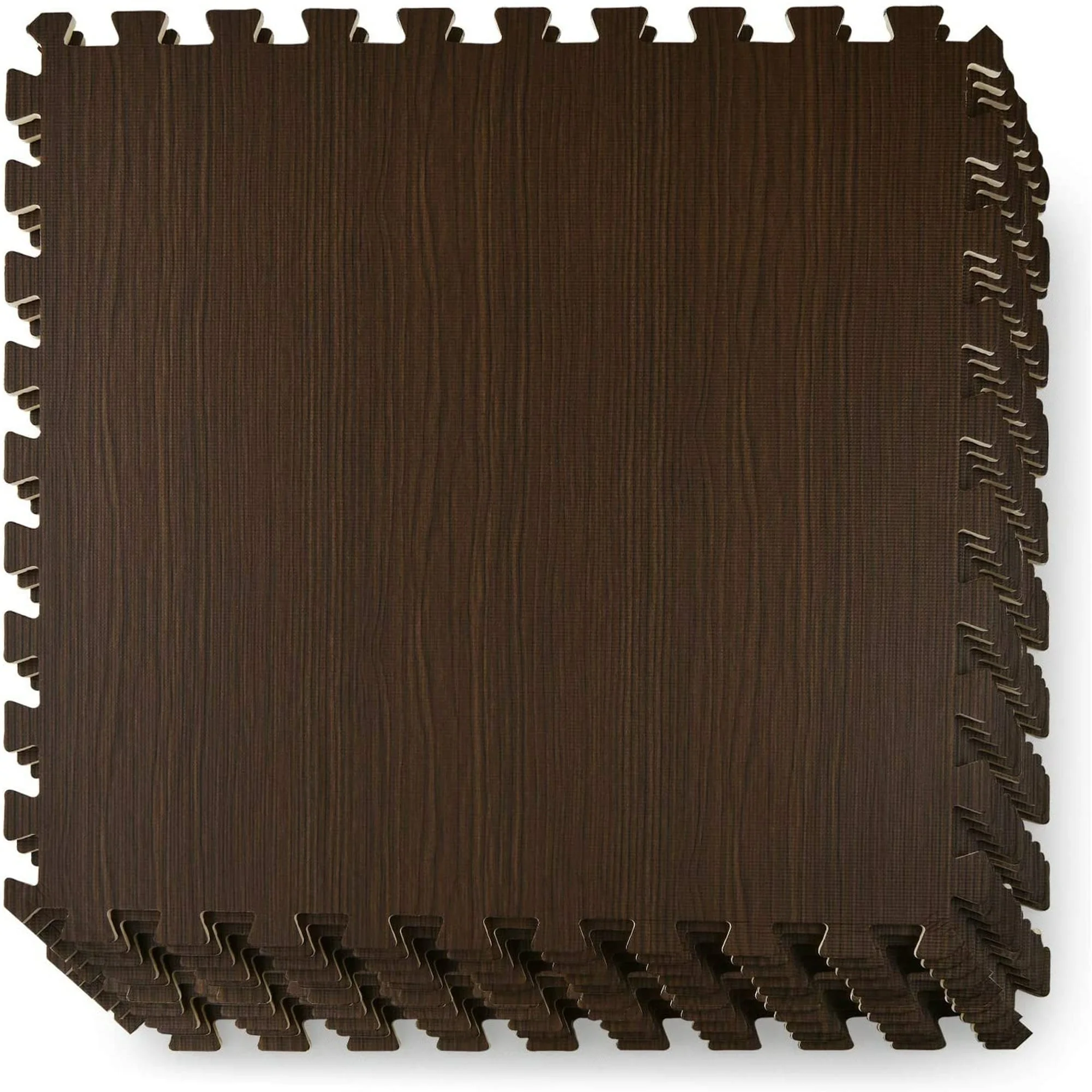 Yes4All 12 pcs Interlocking Exercise Foam Mats, Cover 48 sqft, 3/8 inch, Walnut Wood Dark Color