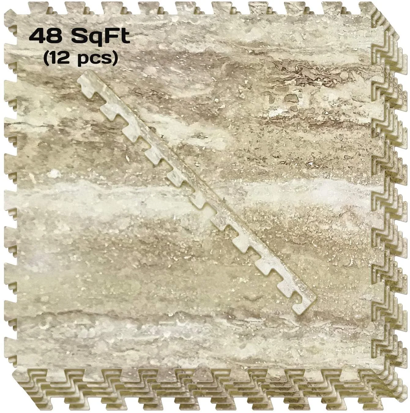 Yes4All 12 pcs Interlocking Exercise Foam Mats, Cover 48 sqft, 3/8 inch, Walnut Marble Color