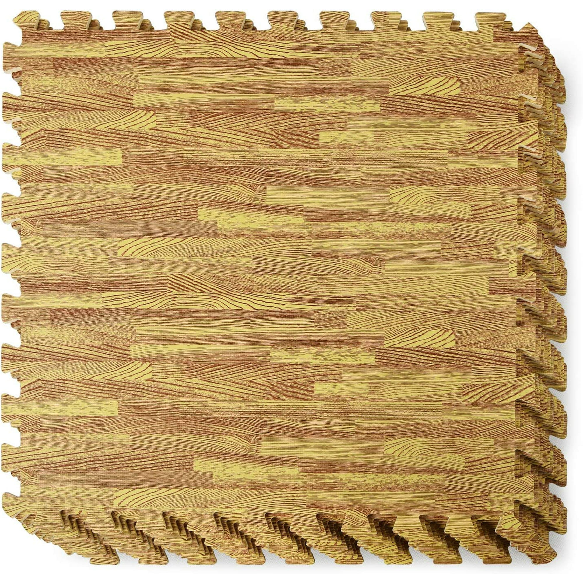 Yes4All 12 pcs Interlocking Exercise Foam Mats, Cover 48 sqft, 3/8 inch, Oak Wood Light Color