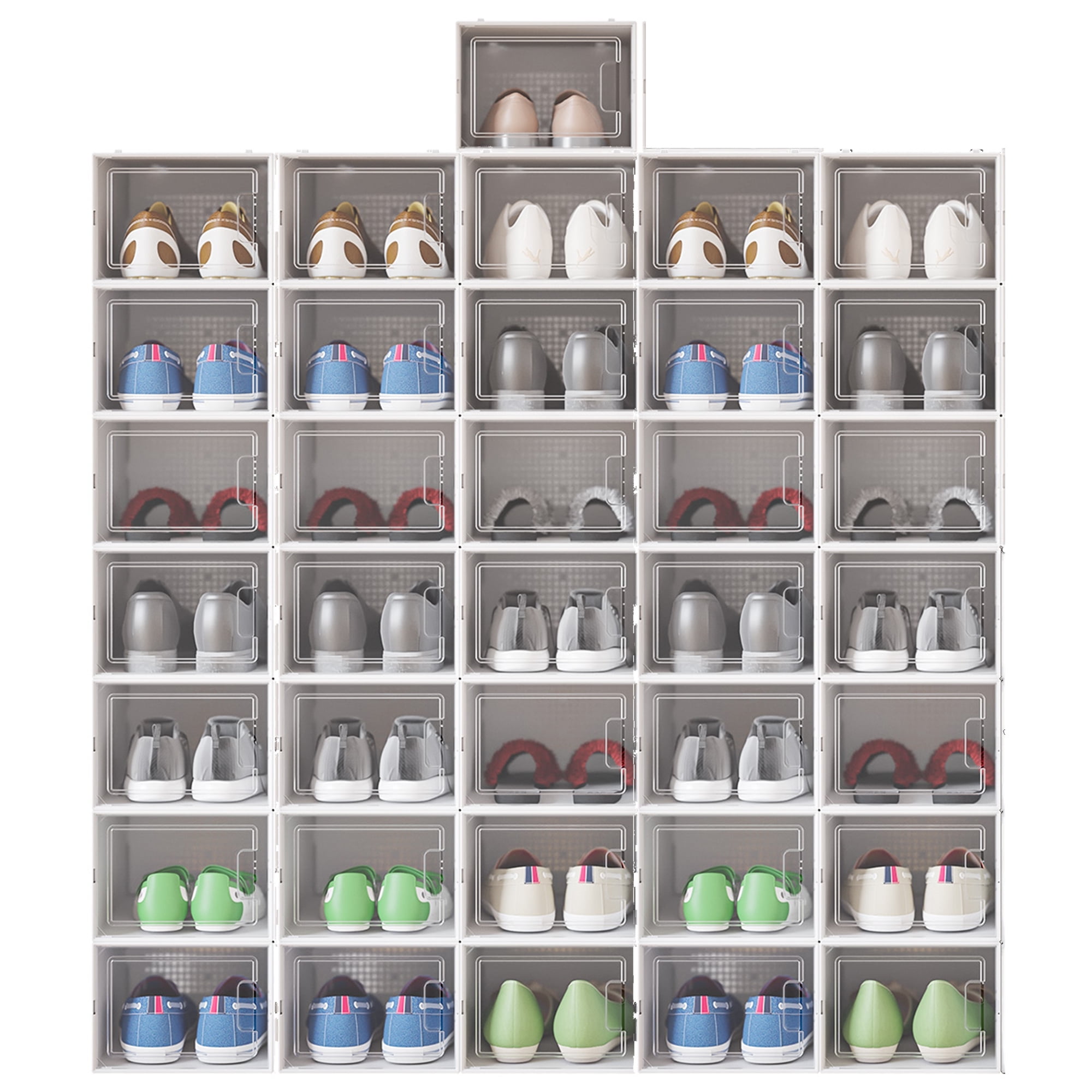 YITAHOME 36 PCS Shoe Storage Box Medium Shoe Organizer Stackable Shoe Box Rack Shoe Storage Containers for Closet Clothes Kids Toy Under Bed White