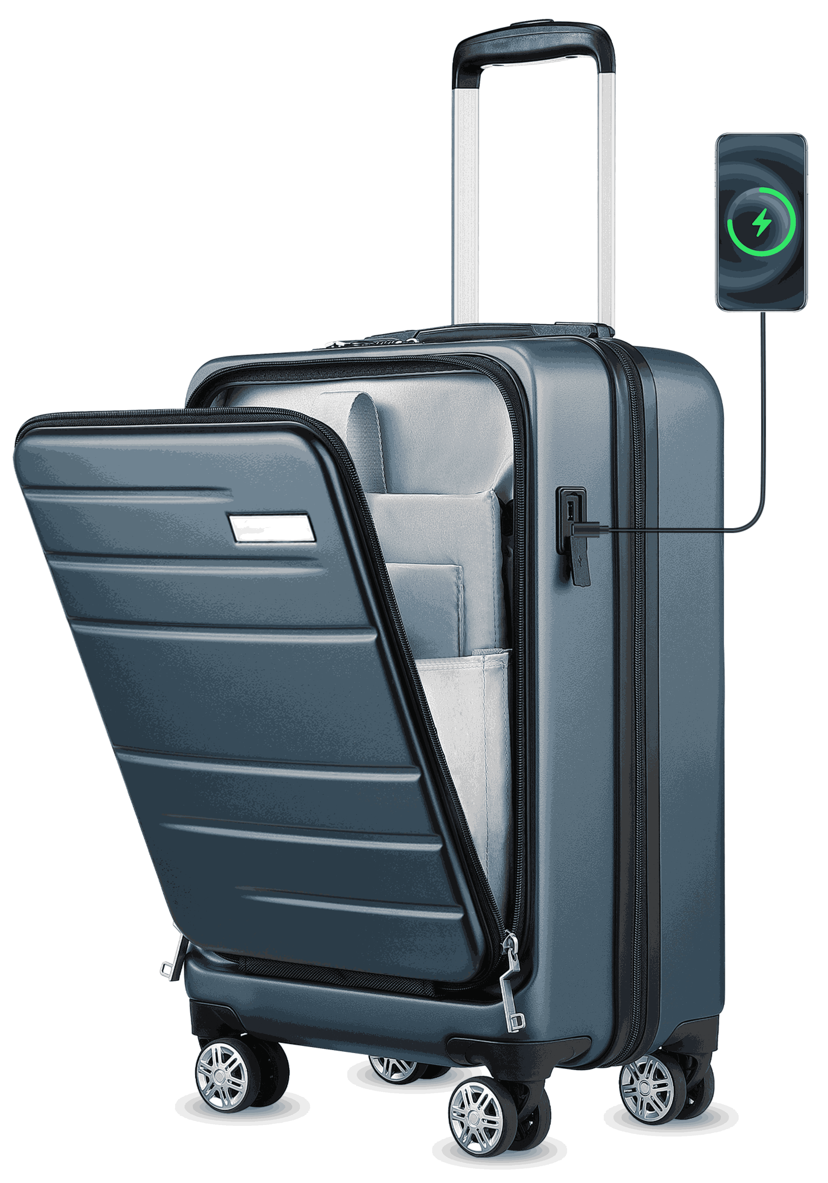 YOETEY Carry on Luggage Hardshell Luggage, PC Suitcase with Front Pocket USB Port for Adult 20 inch