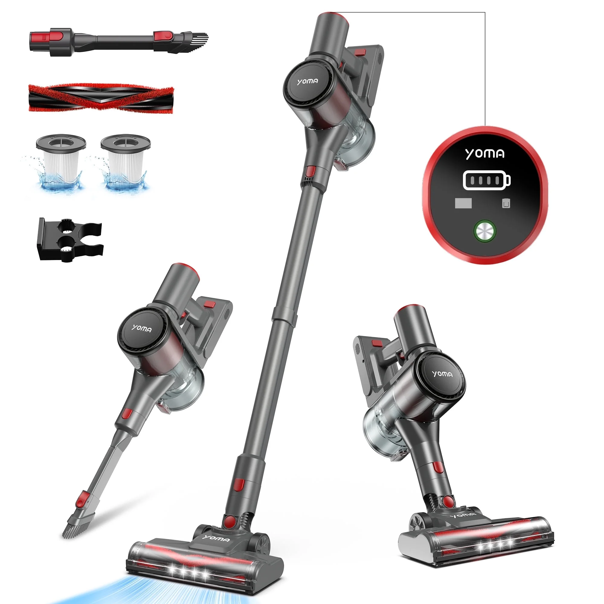 YOMA S18 Cordless Vacuum Cleaner, 6 in 1 Lightweight Stick Vacuum with Detachable Battery, 26Kpa Powerful Suction Vacuum Cleaner for Home Carpet Hardfloor Pet Hair