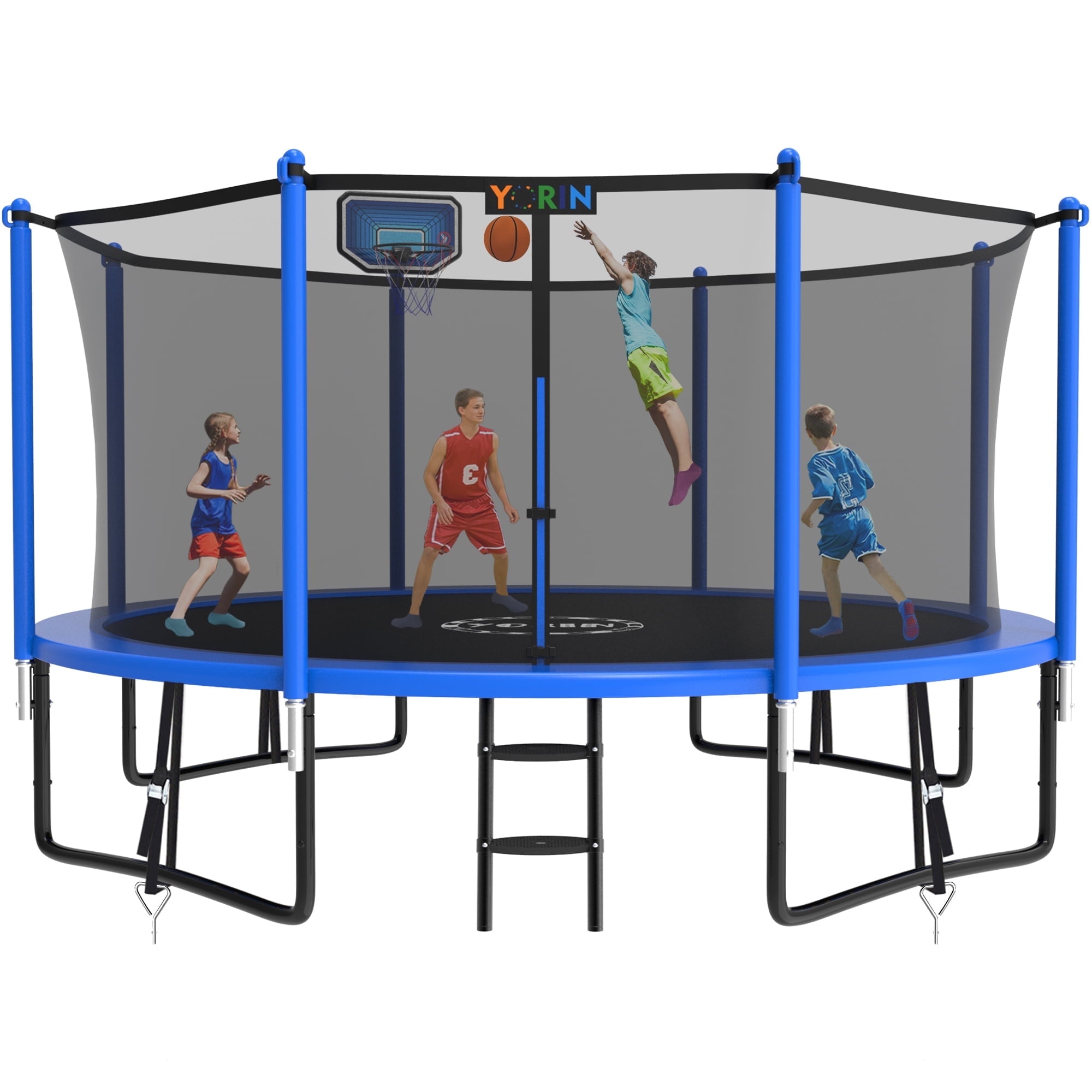 YORIN Trampoline, 12FT 14FT 15FT 16FT Trampoline for 4-5 Kids Adults with Enclosure Net, 1200LBS Outdoor Trampoline with Basketball Hoop, Ladder, Galvanized Anti-Rust Coating Heavy Duty Trampoline
