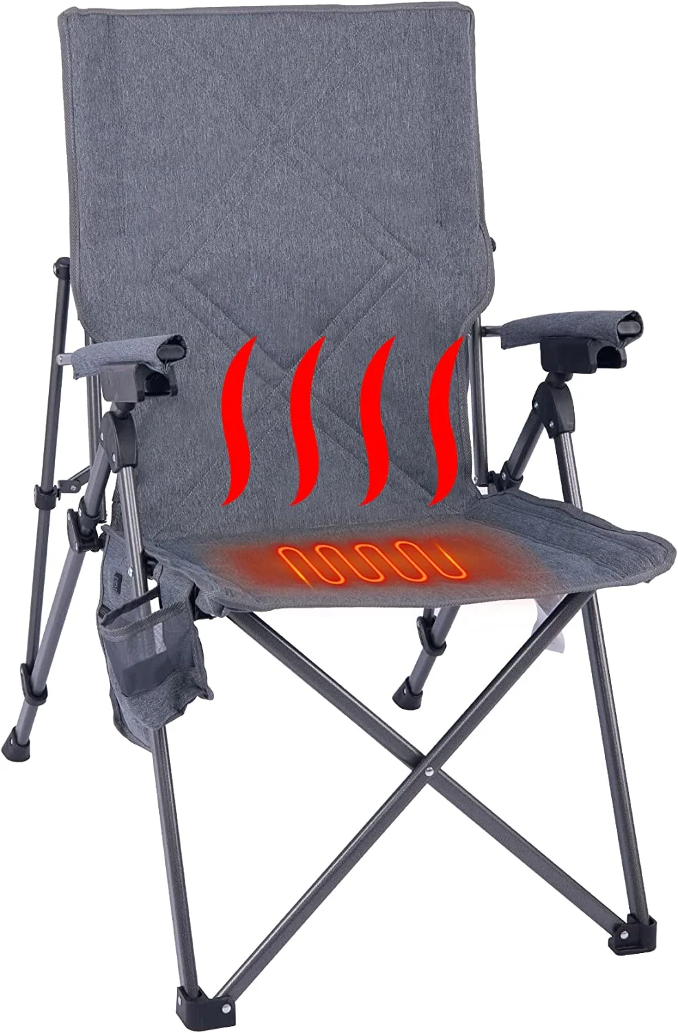 YUQIN Outdoor Reclining Camping Chairs Adjustable 3 Position Foldable Heavy Duty Adults 300 LBS Capacity for Adults Lounge with Cup Holder, Heated Folding Camp Chair Lawn Patio Outdoor Porch