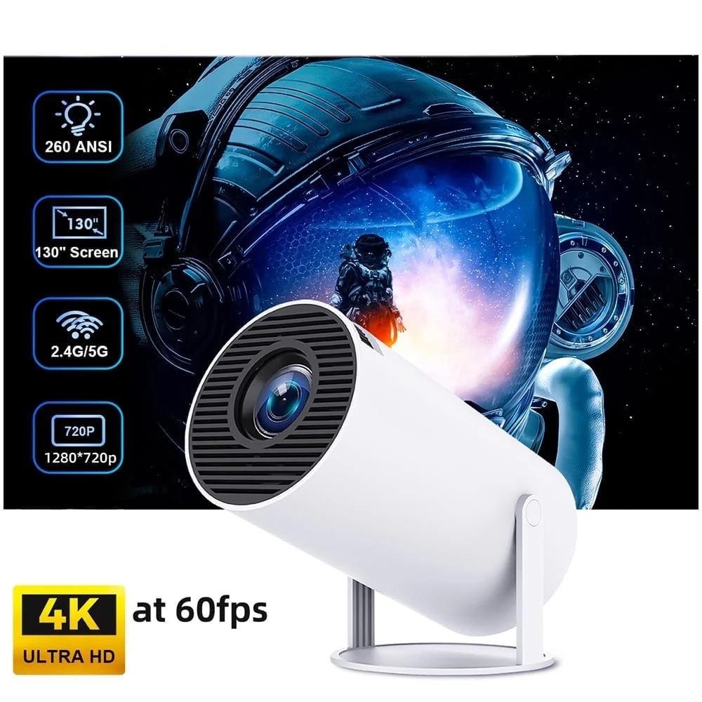Yinzam HY300 Projector, MAX 4K with Android 12 2GB RAM 16GB ROM WiFi6 Bluetooth 5.2 Mini Video Projectors