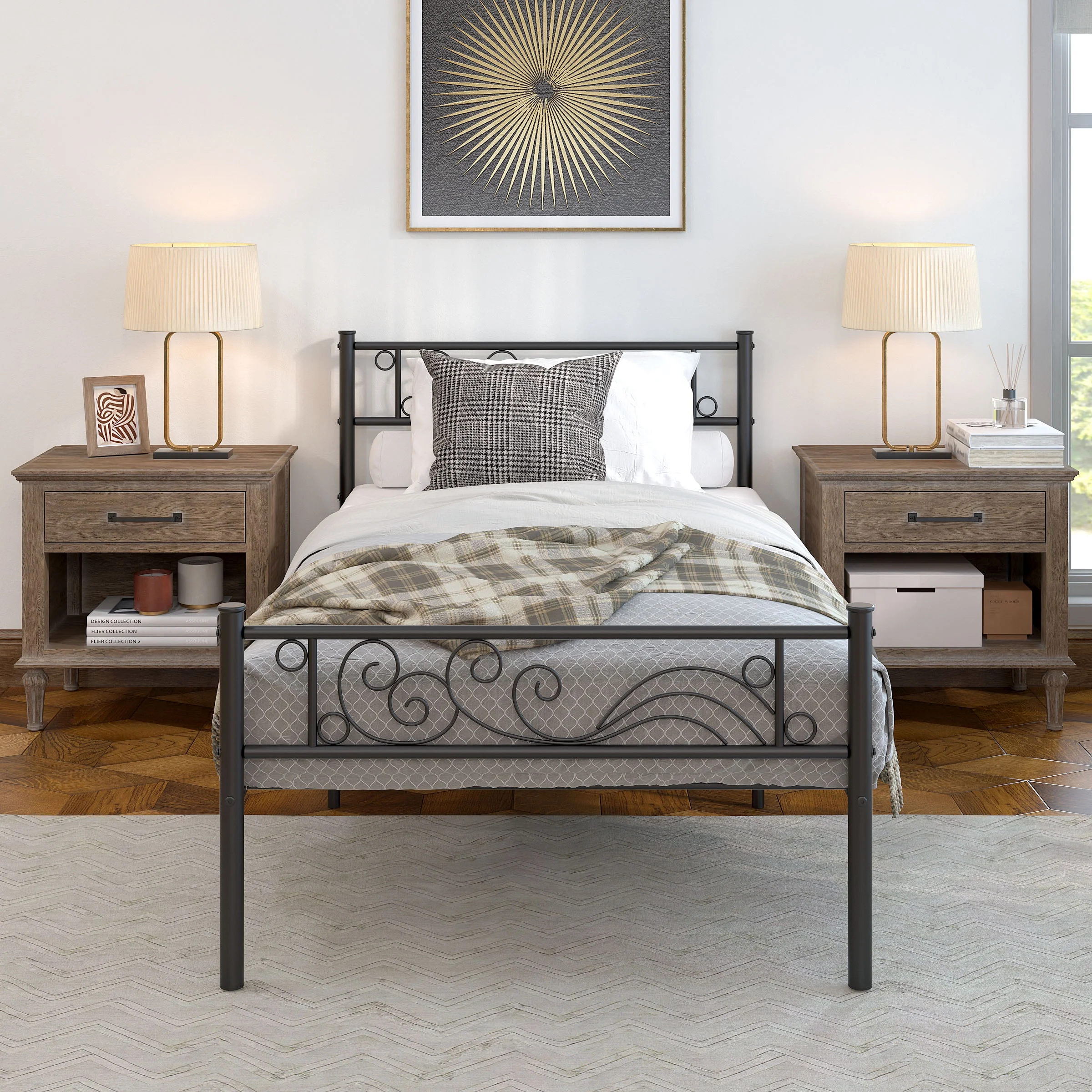 Yoneston Single Metal Platform Bed Frame Twin Size Bed frame with Headboard & Footboard Kids Bedroom Furniture,Black