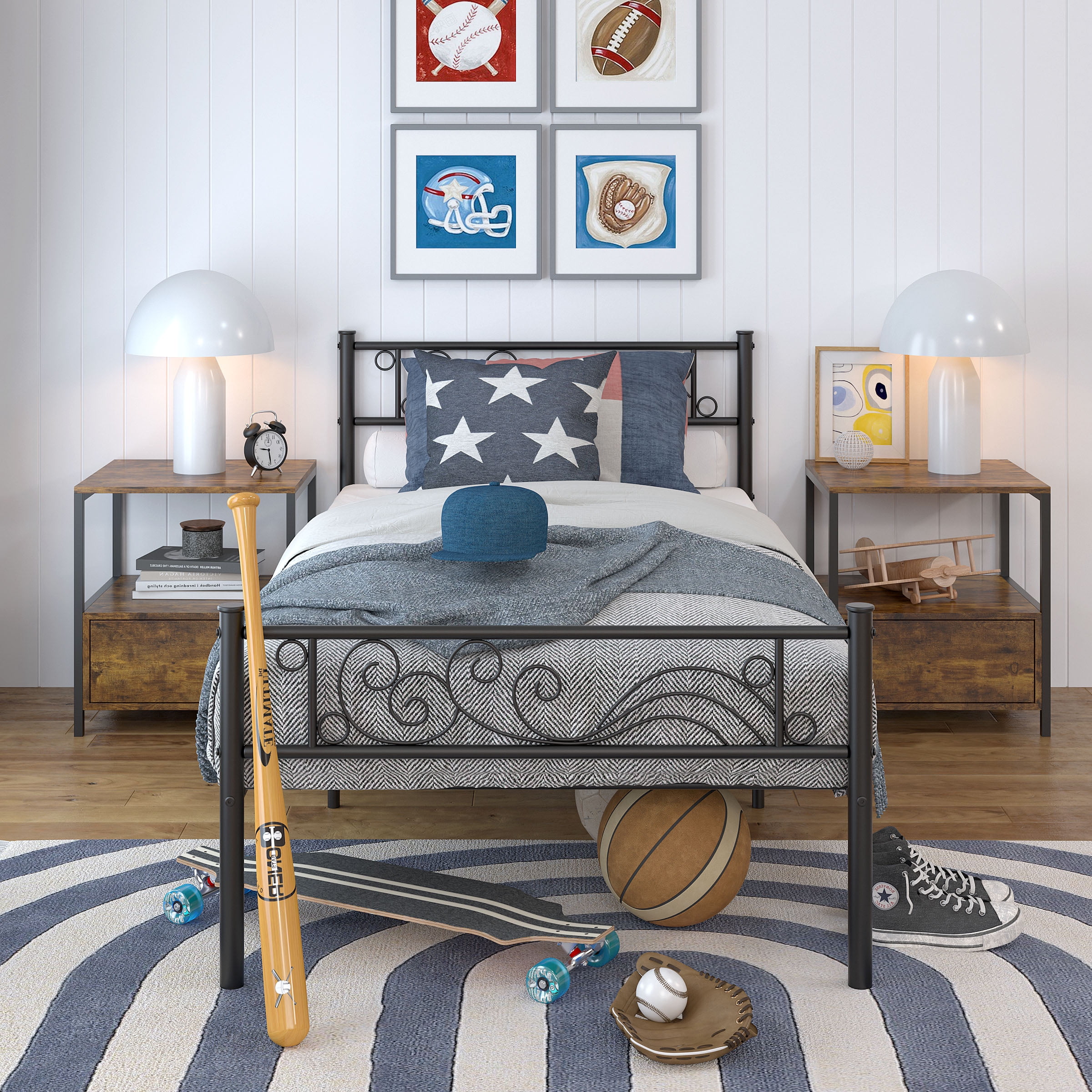 Yoneston Twin Size Metal Platform Bed Frame with Headboard Footboard for Boys Kids Adults, Black