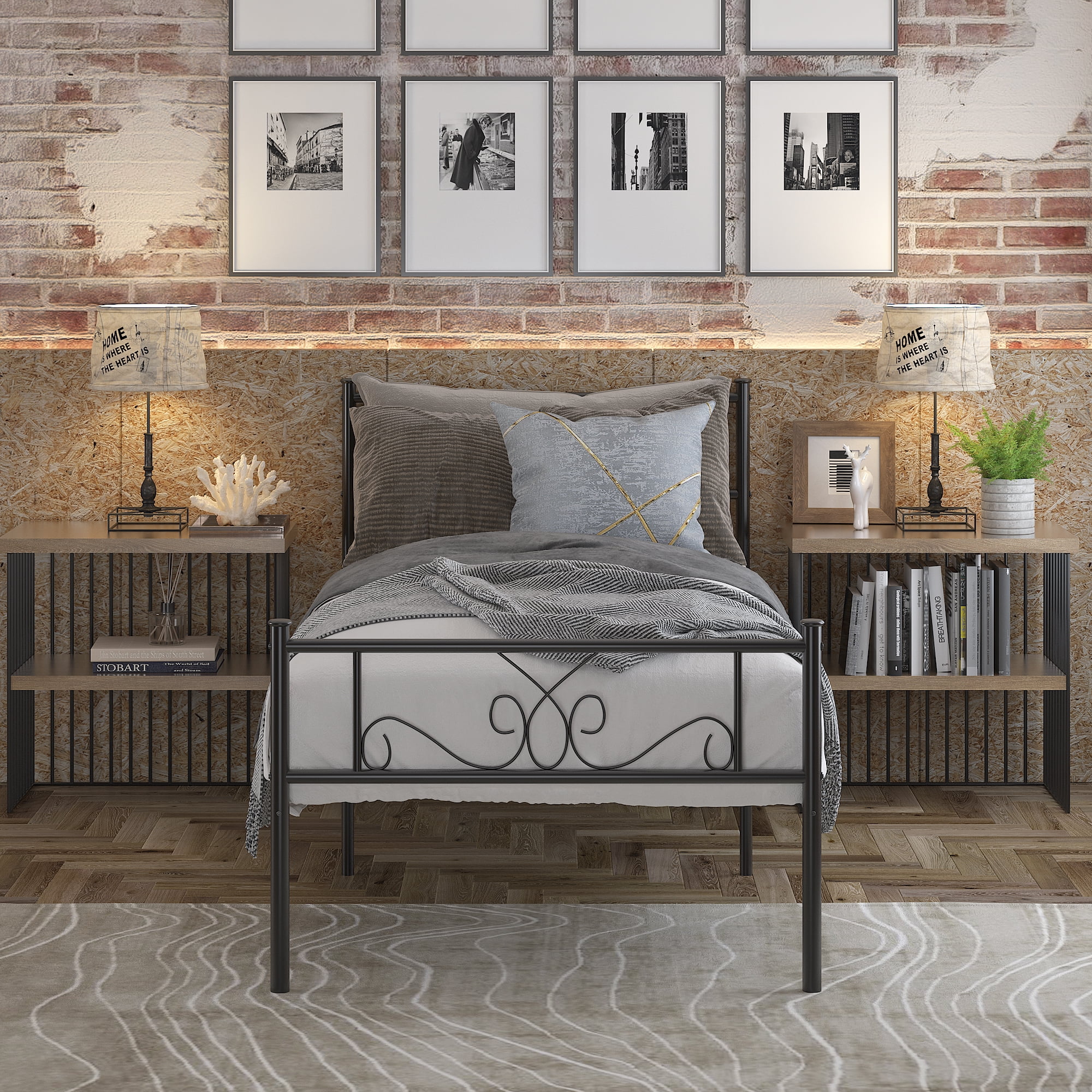 Yoneston Twin Size Metal Platform Bed Frame with Headboard, 12.7” Single Bed Frame for Kids, Teens Bedroom, Black