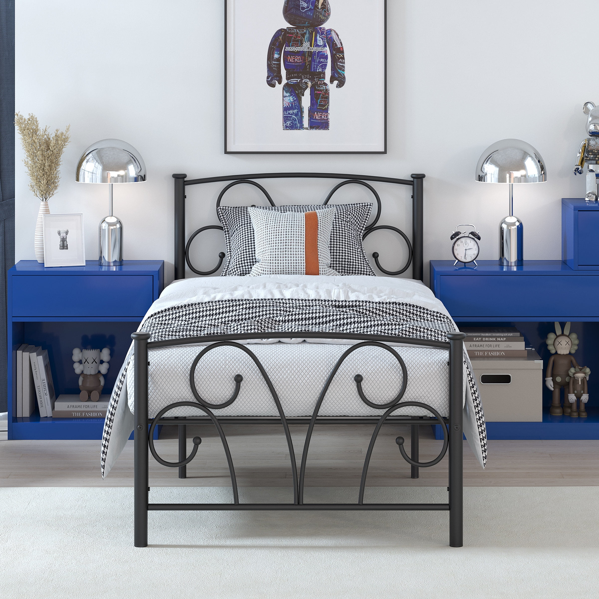 Yoneston 14" Heavy Duty Twin Metal Platform Bed Frame with Headboard for Bedroom Furniture, Black