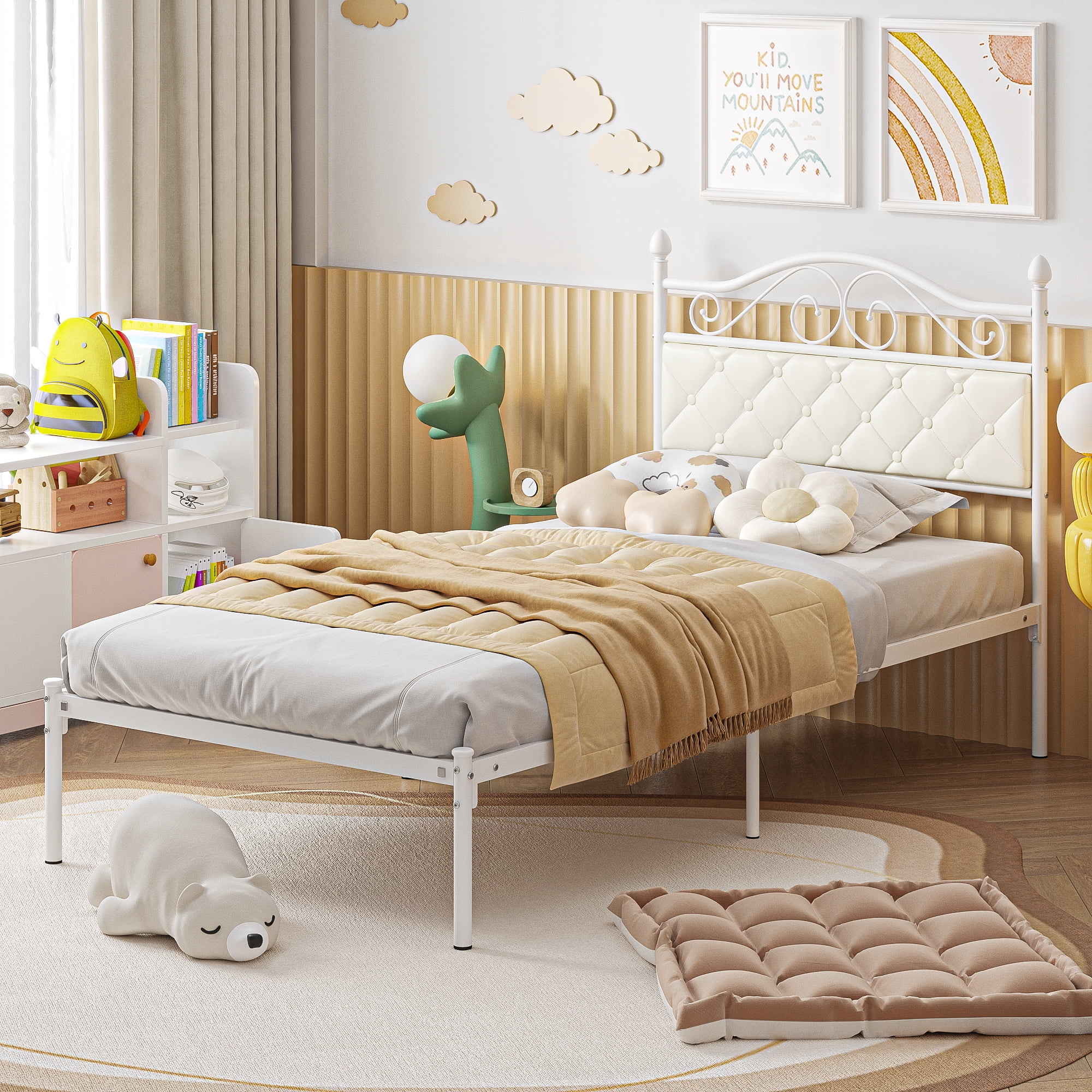 Yoneston 38.40" Vintage and Modern Look Standard Bed Frames, Twin Size