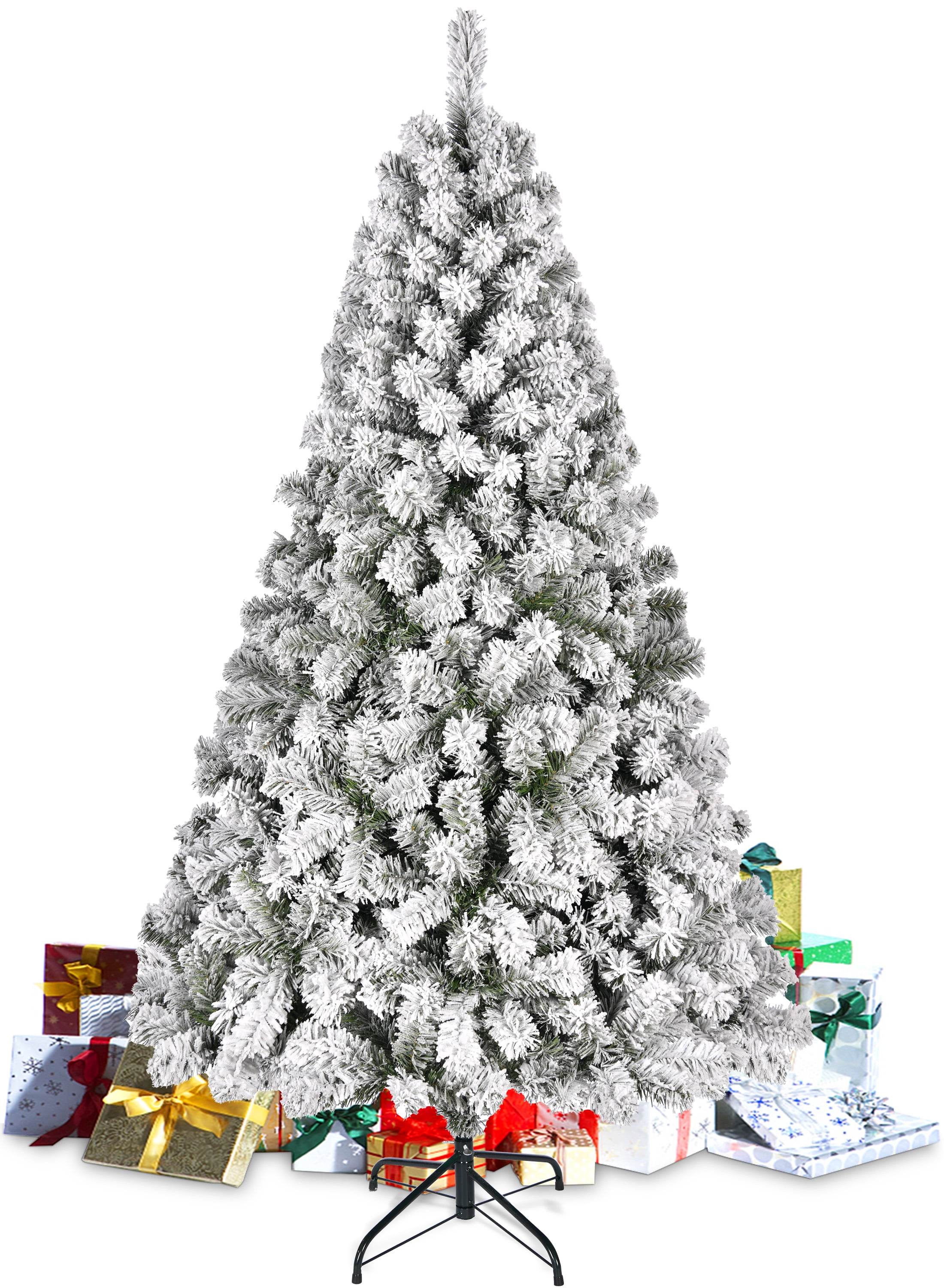 YouYeap Flocked Christmas Tree 6ft Artificial Holiday Christmas Tree with Sturdy Metal Stand