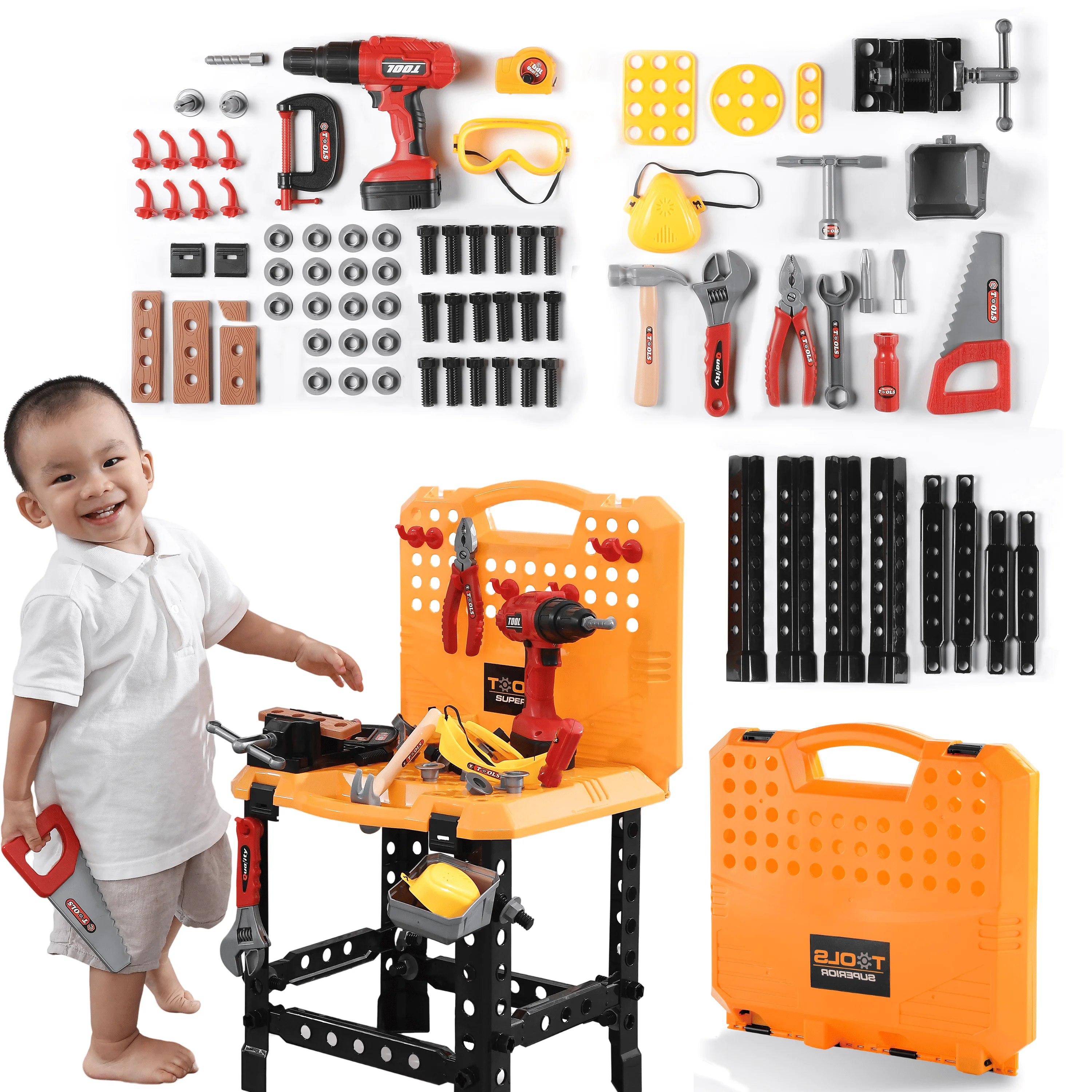 Toy Choi's 82Pcs Kids Tool Set Workshop Construction Play Set Tool WorkBench Set for Kids Toddler Boys Girls, w/ Electric Drill