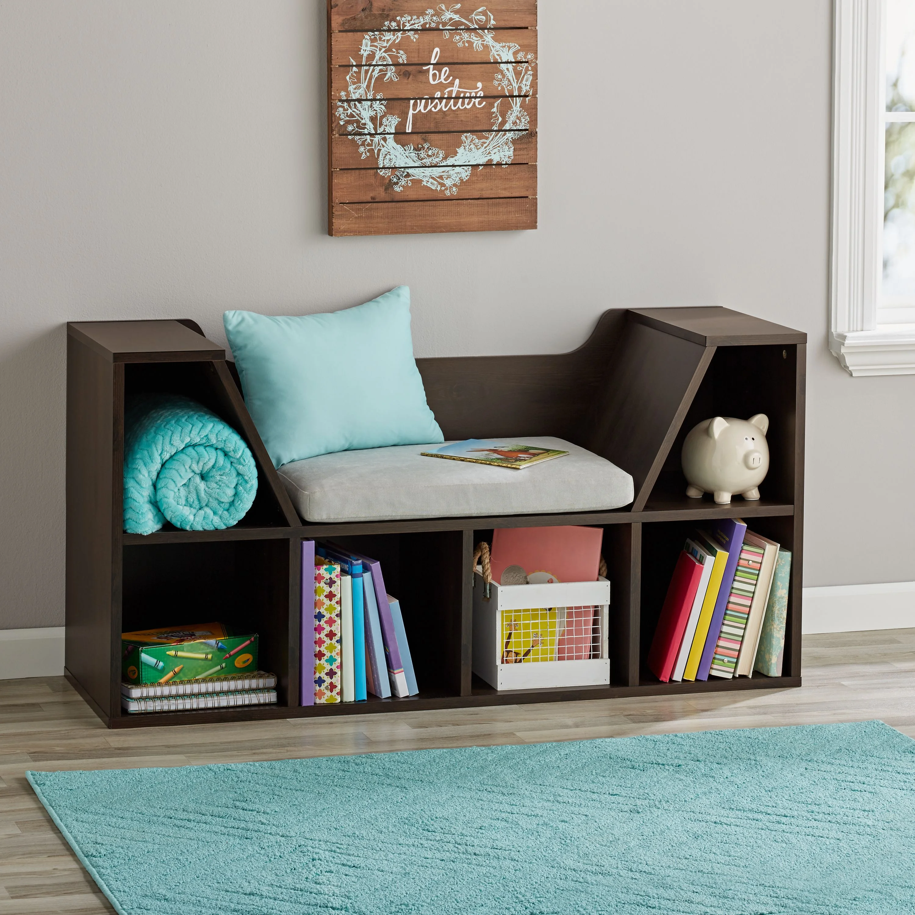 Your Zone Kids Reading Nook and Storage Bookcase, Dark Chestnut
