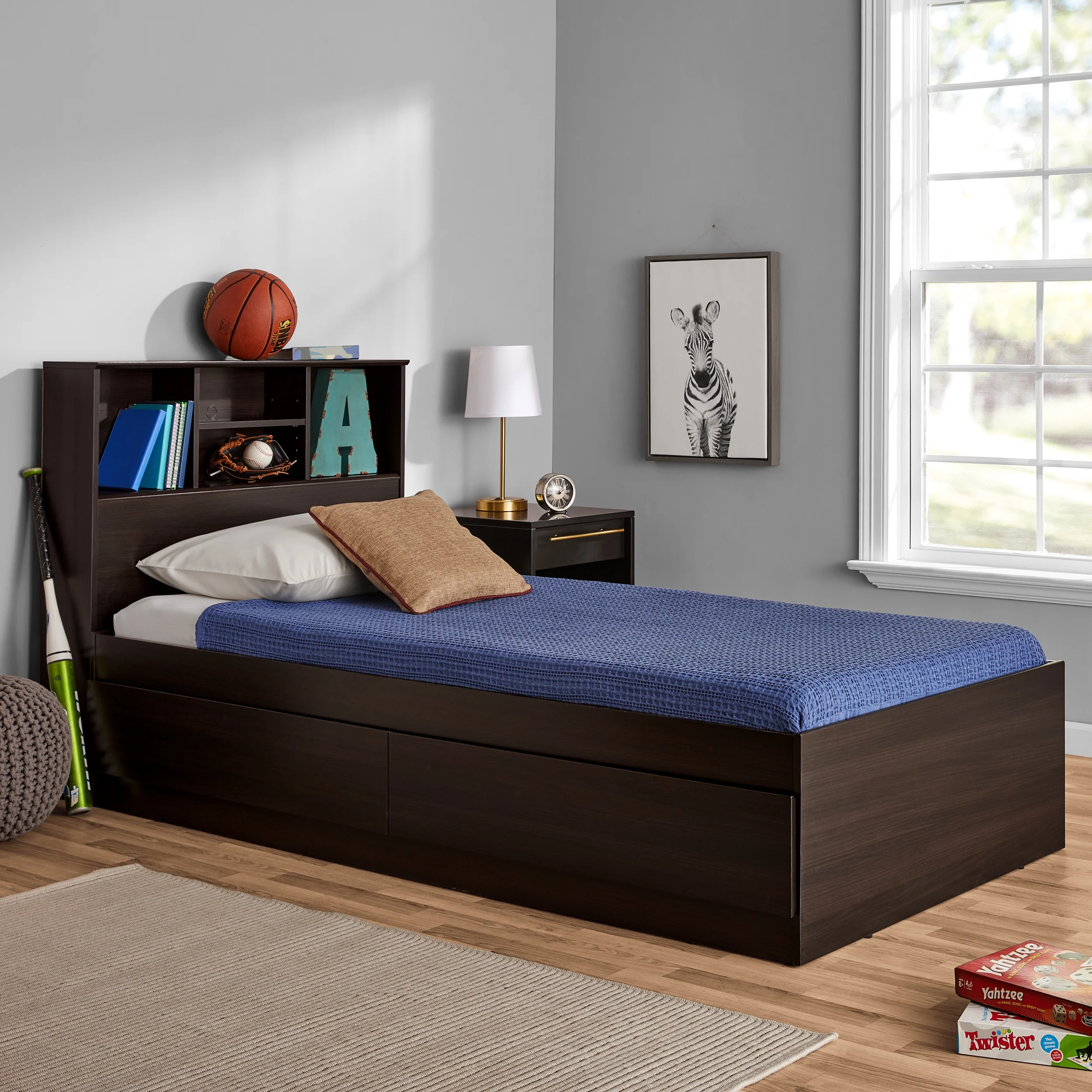 Your Zone Kids Storage Bed with Bookcase Headboard, Twin, Espresso Finish