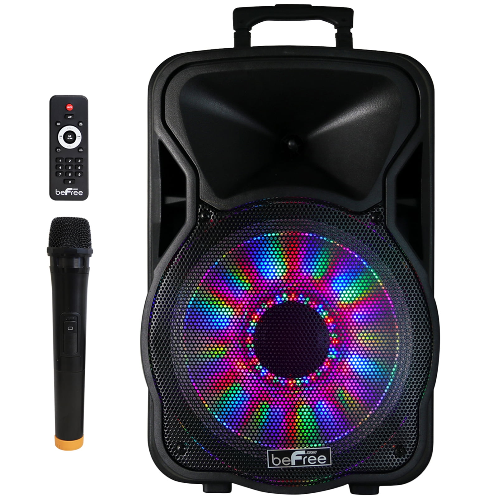 beFree Sound 12 Inch Woofer; Portable, Bluetooth, Powered PA Tailgate Party Rechargeable Speaker With Illuminating Lights